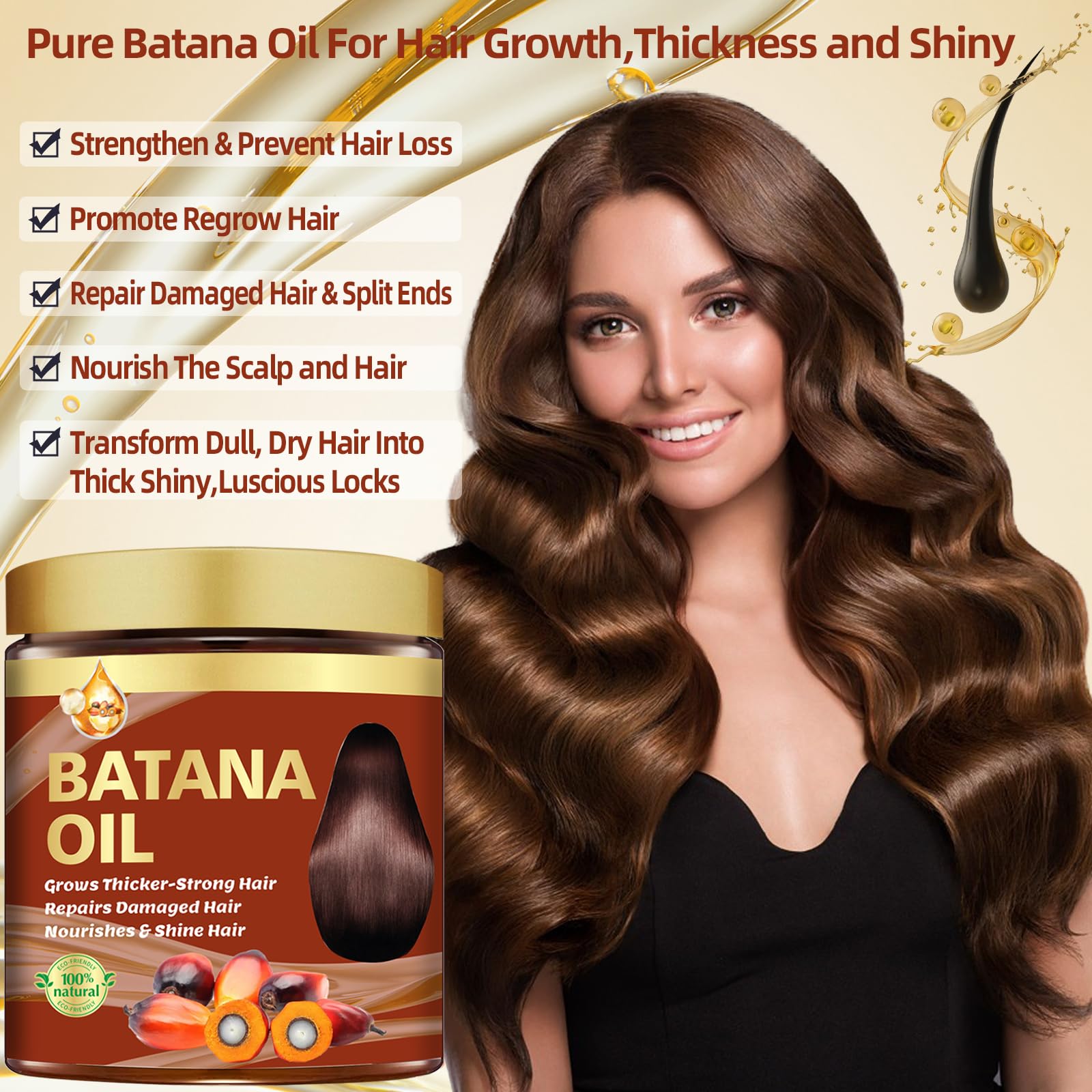 Organic Batana Oil for Hair Growth & Repair - Natural Hair Mask with Ginger for Thicker, Stronger Hair - Scalp Nourishment & Frizz Control - Best for Dry, Damaged Hair Treatment - Perfect for Daily Hair Care & Styling