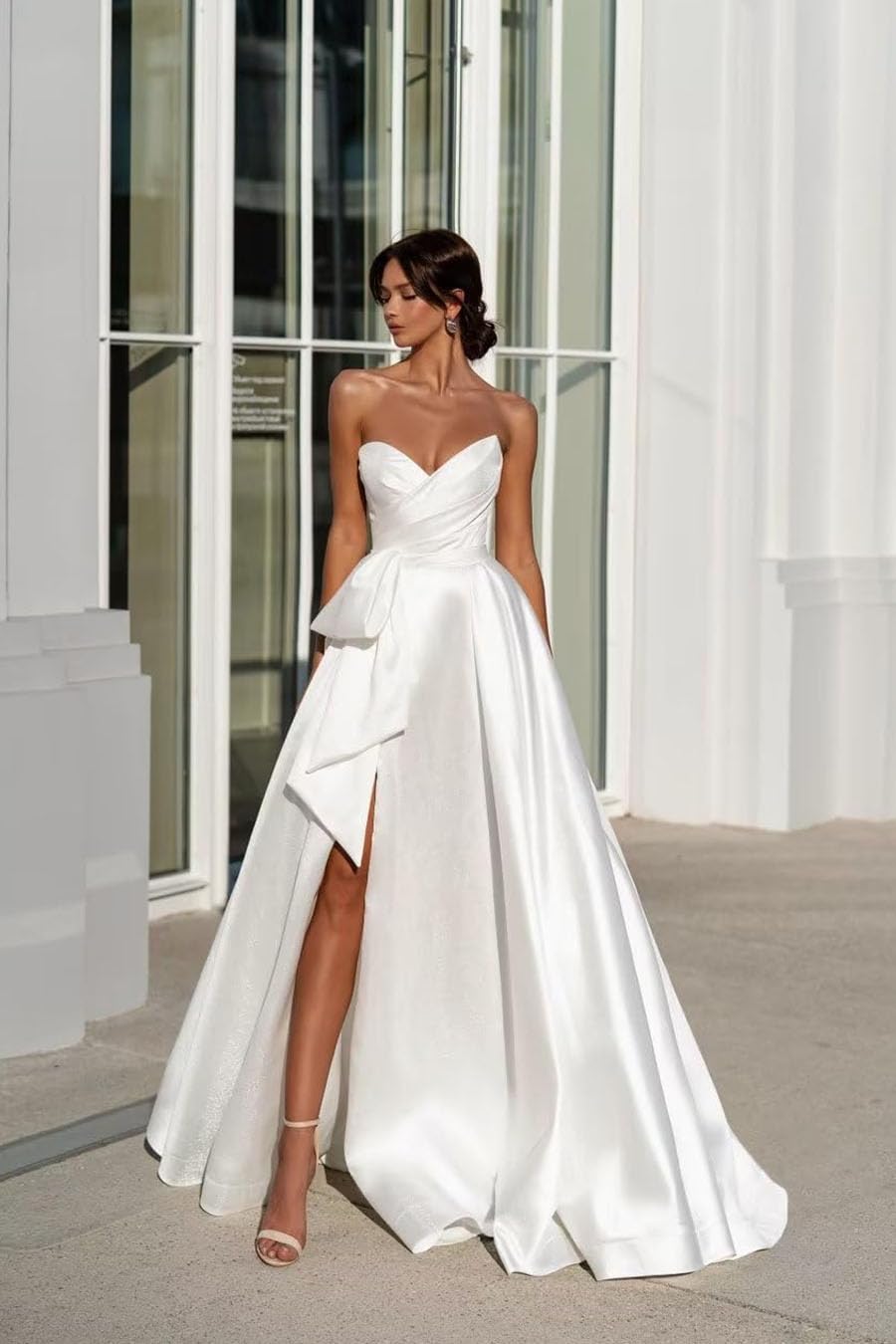 Strapless Ball Gown Slim Slit Satin Prom Dress for Women | A-Line Wedding & Formal Evening Gown | Perfect for Prom, Homecoming, Black Tie Events & Bridal Parties