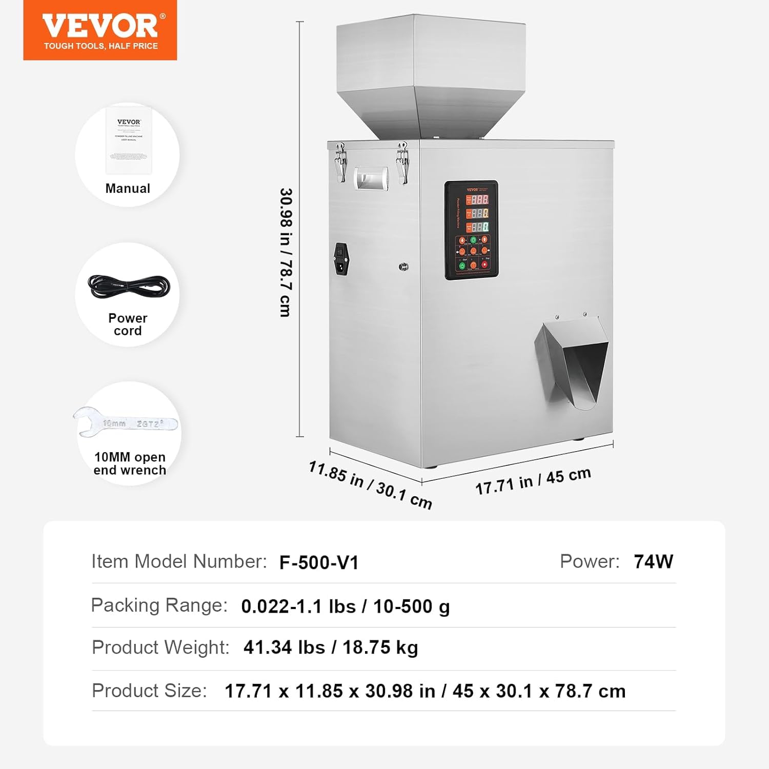 VEVOR Automatic Powder Filling Machine 0.022-1.1lbs/10-500g - Intelligent Particle Weighing Filler for Tea, Seeds, Grains, Flour, Beans & Glitter | Perfect for Home, Bakery, Coffee Shop & Commercial Use