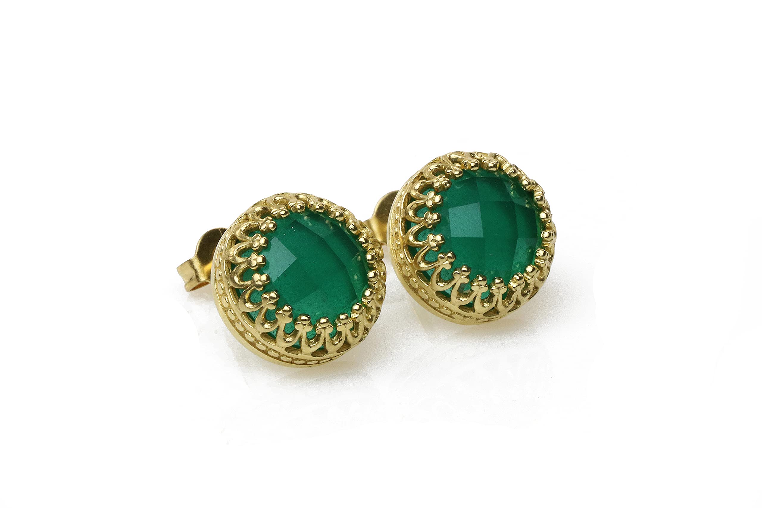 Handmade Green Onyx Gemstone Silver Post Earrings for Women - Faceted Anemone Jewelry for Birthdays, Weddings & Everyday Wear - Elegant Gift Box Included | Perfect for Office, Parties & Special Occasions