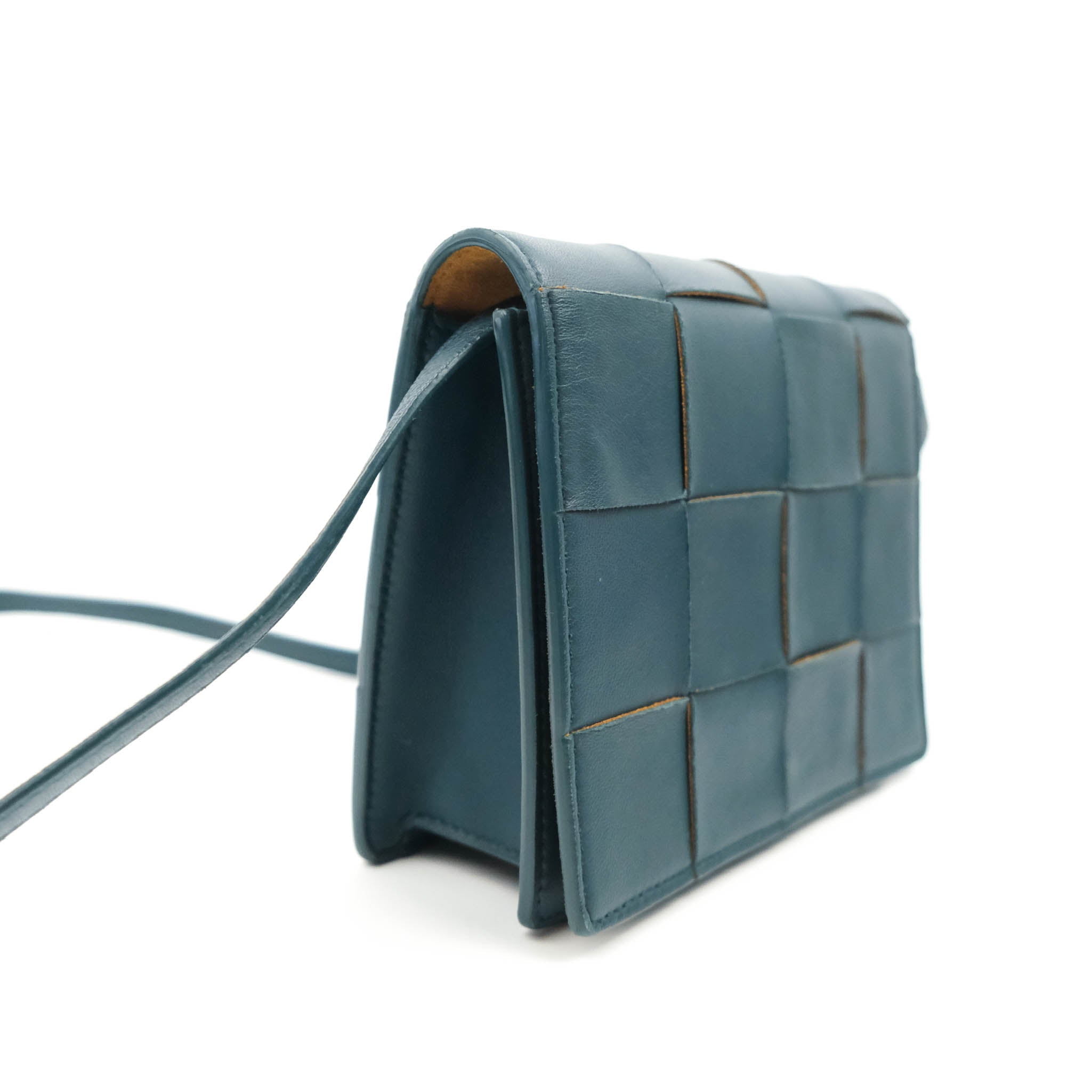 Bottega Veneta Maxi Intrecciato Mini Cassette Crossbody Bag - Petrol Blue Lambskin Leather Luxury Shoulder Purse for Women | Perfect for Date Night, Parties & Everyday Use