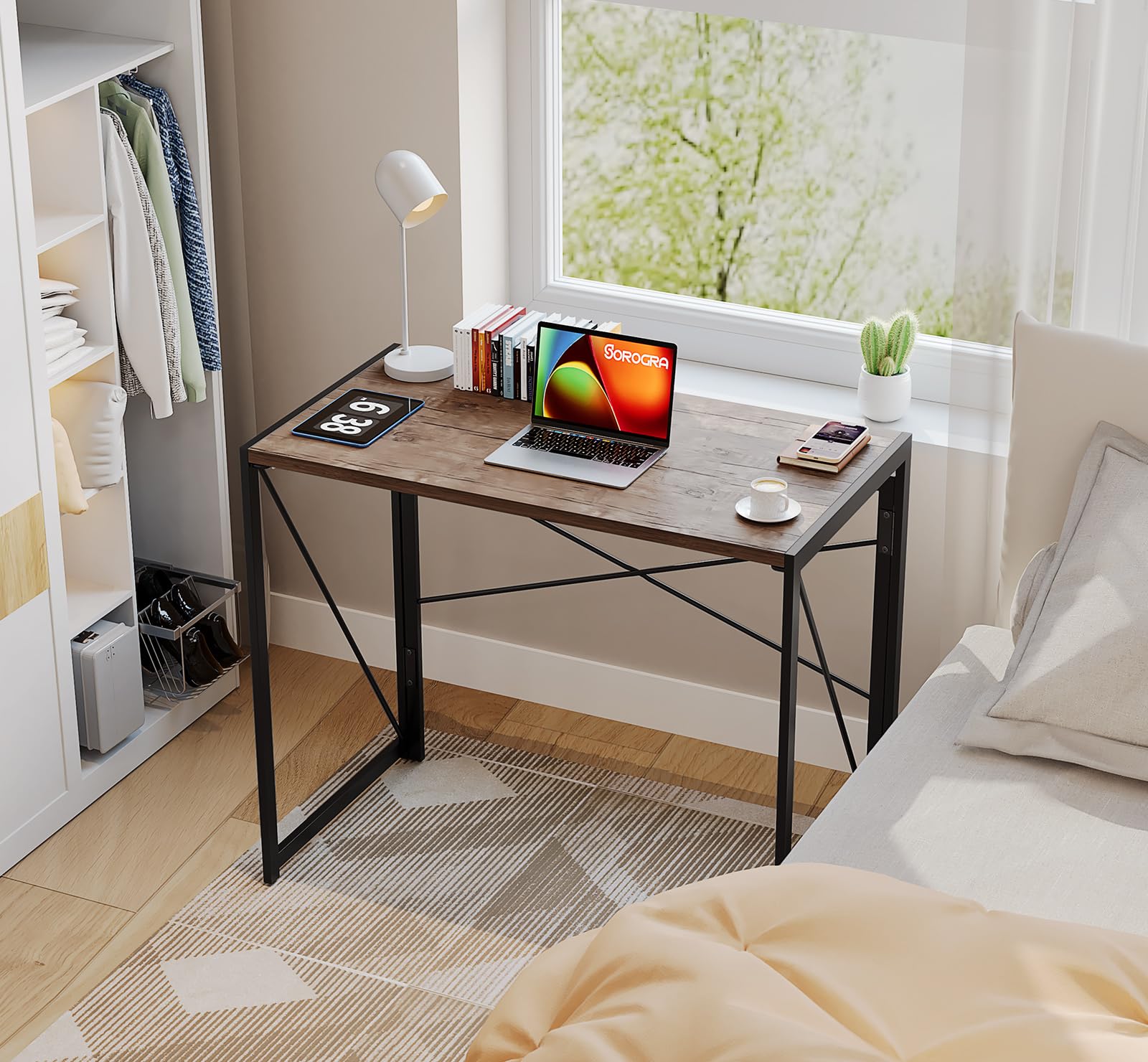 Coavas 31.5 Inch Small Folding Desk - Compact Foldable Computer Desk for Home Office, Bedroom, Dorm & Apartment | Space Saving Writing Table for Kids & Adults (Brown) | Perfect for Remote Work, Online Classes & Small Spaces