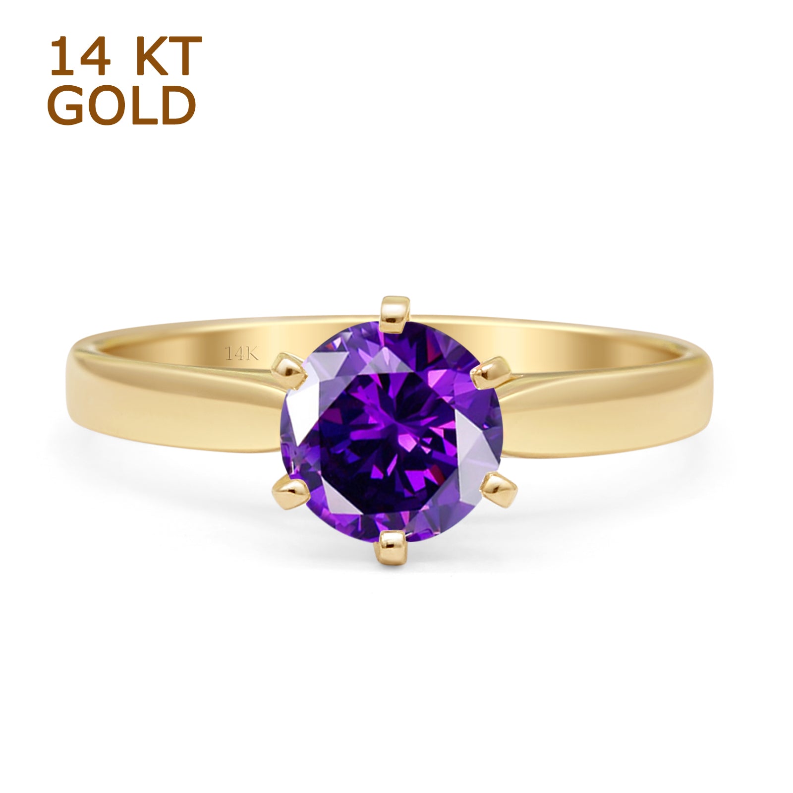14K Yellow Gold Round Solitaire Natural Amethyst Ring for Women - Elegant Purple Gemstone Jewelry Gift for Valentine's Day, Anniversary & Special Occasions