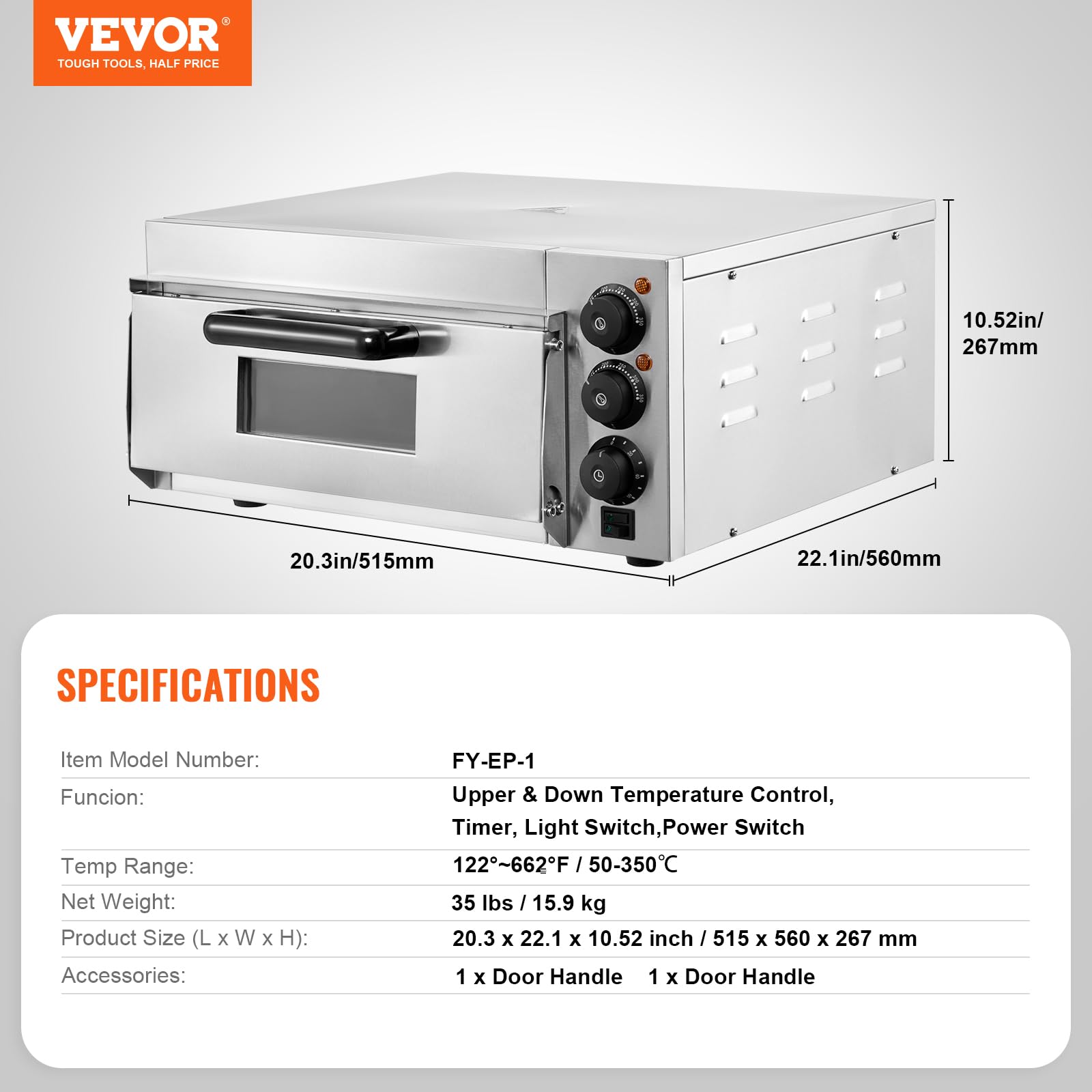 VEVOR 16-inch Electric Pizza Oven Countertop, 1700W Commercial Pizza Maker with Adjustable Temperature & Timer, 360° Uniform Baking for Restaurants, Pizzerias and Home Kitchens - Perfect for Parties, Catering & Family Pizza Nights (ETL Certified)