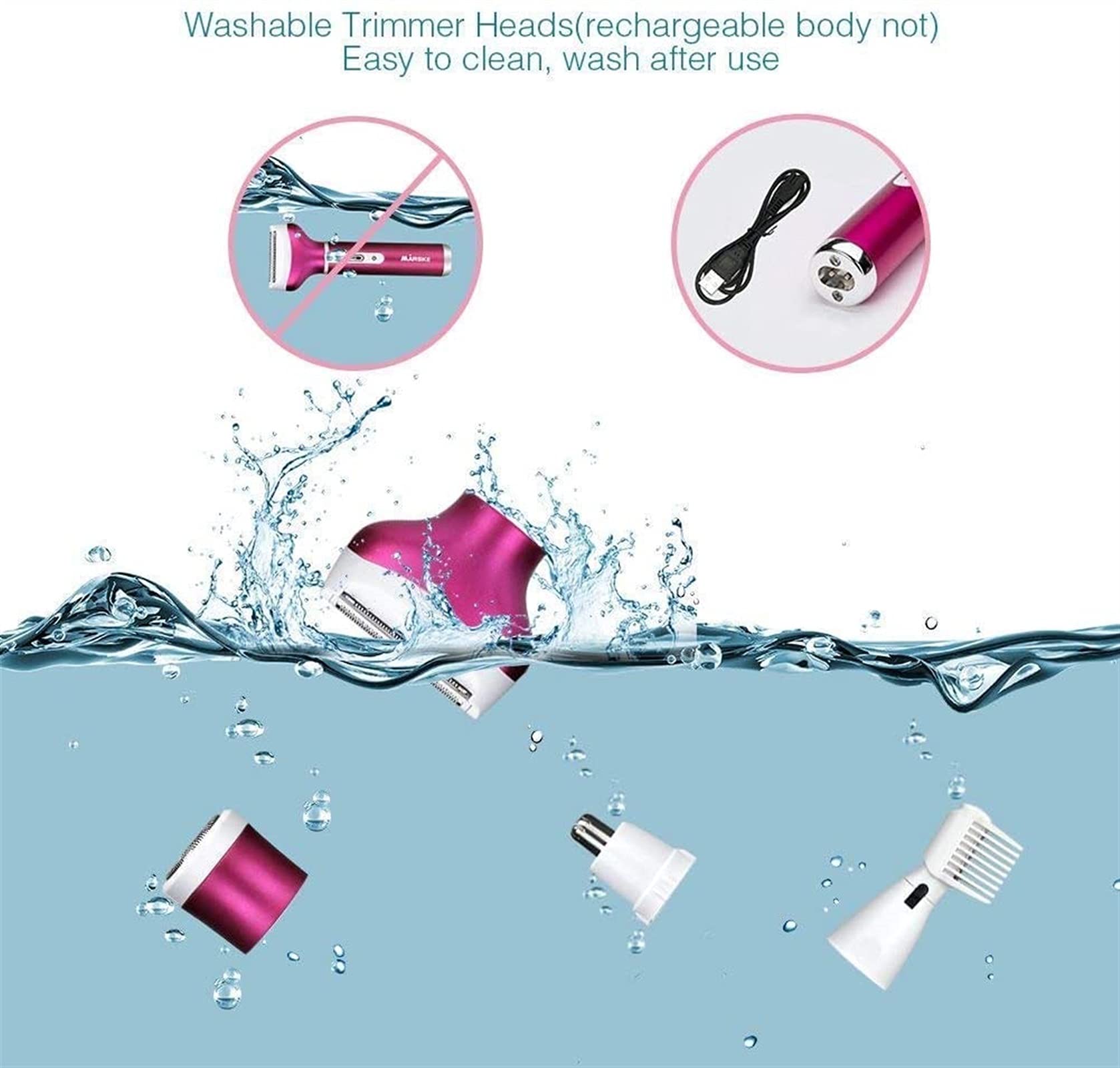 Best Electric Epilator for Women - 4-in-1 Rechargeable Hair Removal Device for Bikini, Nose, Armpit, Arms & Legs | Waterproof & Painless | Perfect for Travel, Home Use & Smooth Skin Care (Red)