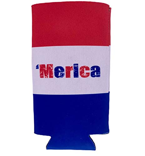Merica Striped Slim Can Cooler (2 Pack) - Insulated Beer & Soda Can Holder for Parties, BBQs, and Outdoor Events