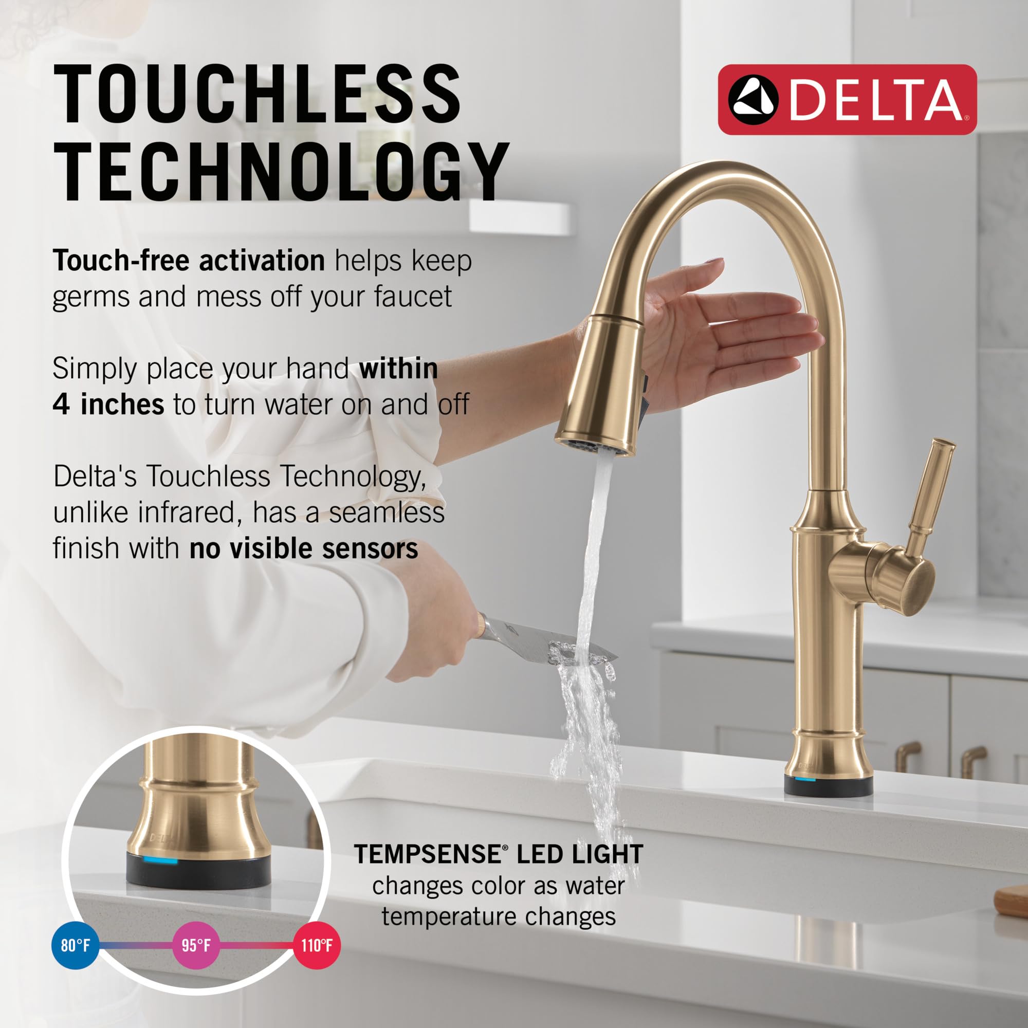 Delta Touchless Kitchen Faucet with Motion Sensor - Gold Pull Down Sprayer Faucet with ProClean Technology - Lumicoat Champagne Bronze Finish 9184TL-CZ-PR-DST - Ideal for Modern Kitchens, Restaurants & Commercial Spaces
