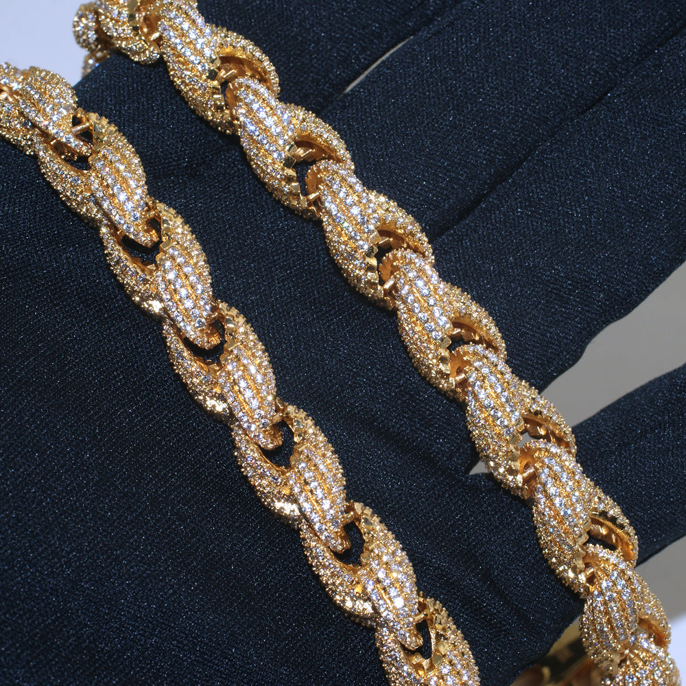 10mm Gold Iced Out Rope Chain Necklace for Men - Hip Hop Bling Jewelry, Perfect for Parties, Gifts & Everyday Wear