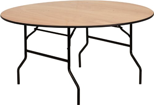 StarSun Depot 60 Inch Round Wood Folding Banquet Table - Clear Coated Finish Top (60
