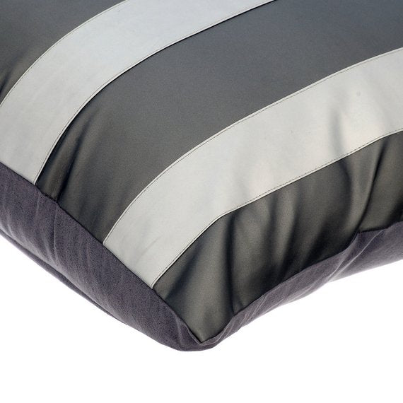 Stylish Silver & Gray Faux Leather Pillow Cover - Waterproof & Durable Decorative Cushion Case for Sofa, Bed, Chair - Perfect for Living Room, Bedroom & Office Decor