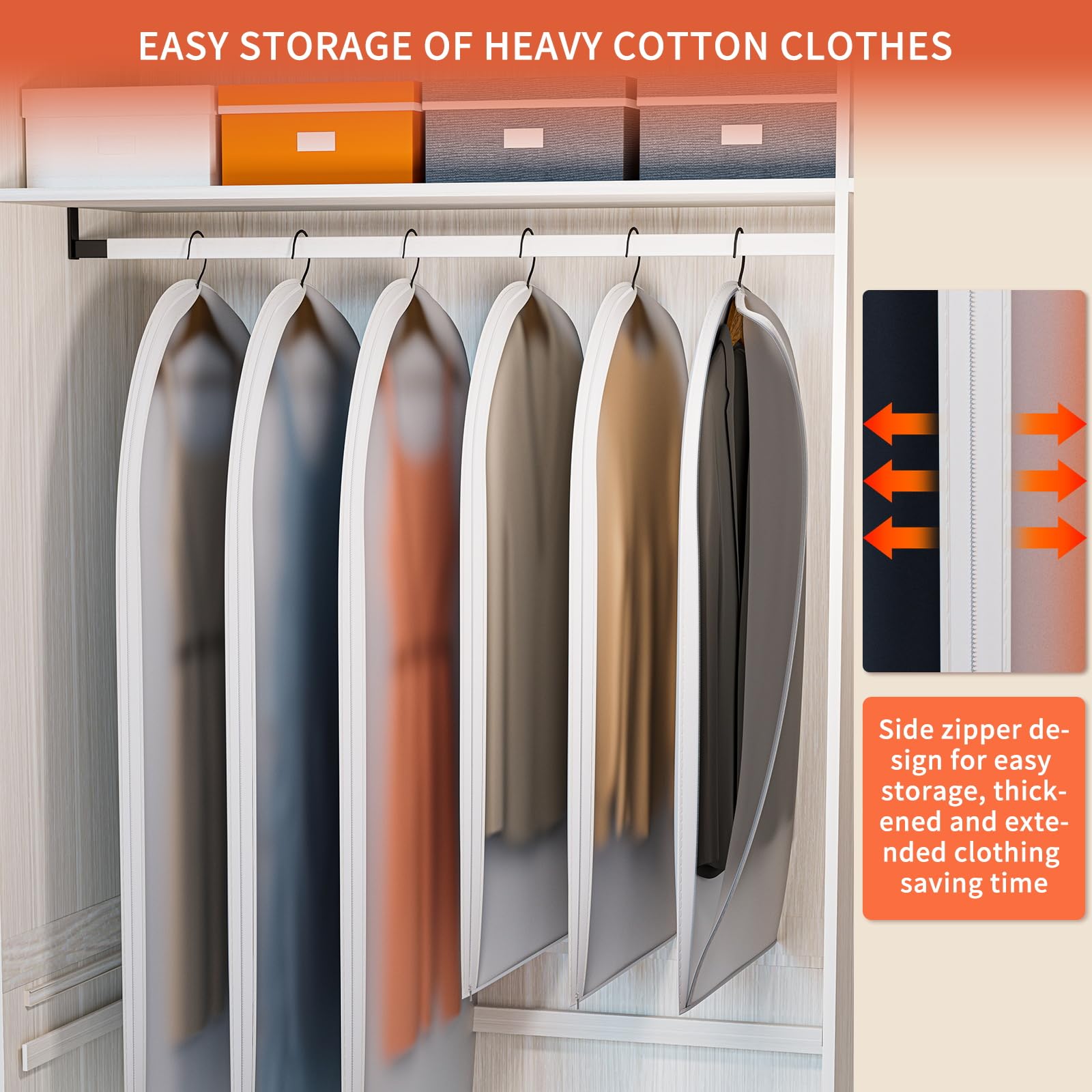 48in Clear Garment Bags for Hanging Clothes - 6-Pack Dustproof Mothproof Dress Bags for Suits, Coats & Sweaters | Closet Storage Solution for Travel, Wedding & Seasonal Clothing Protection