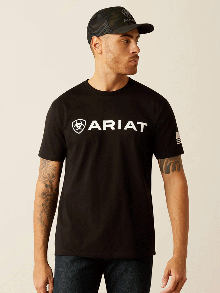 Ariat Men's Shield Flag Graphic T-Shirt - Black - Comfortable Cotton Tee for Casual Wear, Outdoor Activities & Patriotic Events