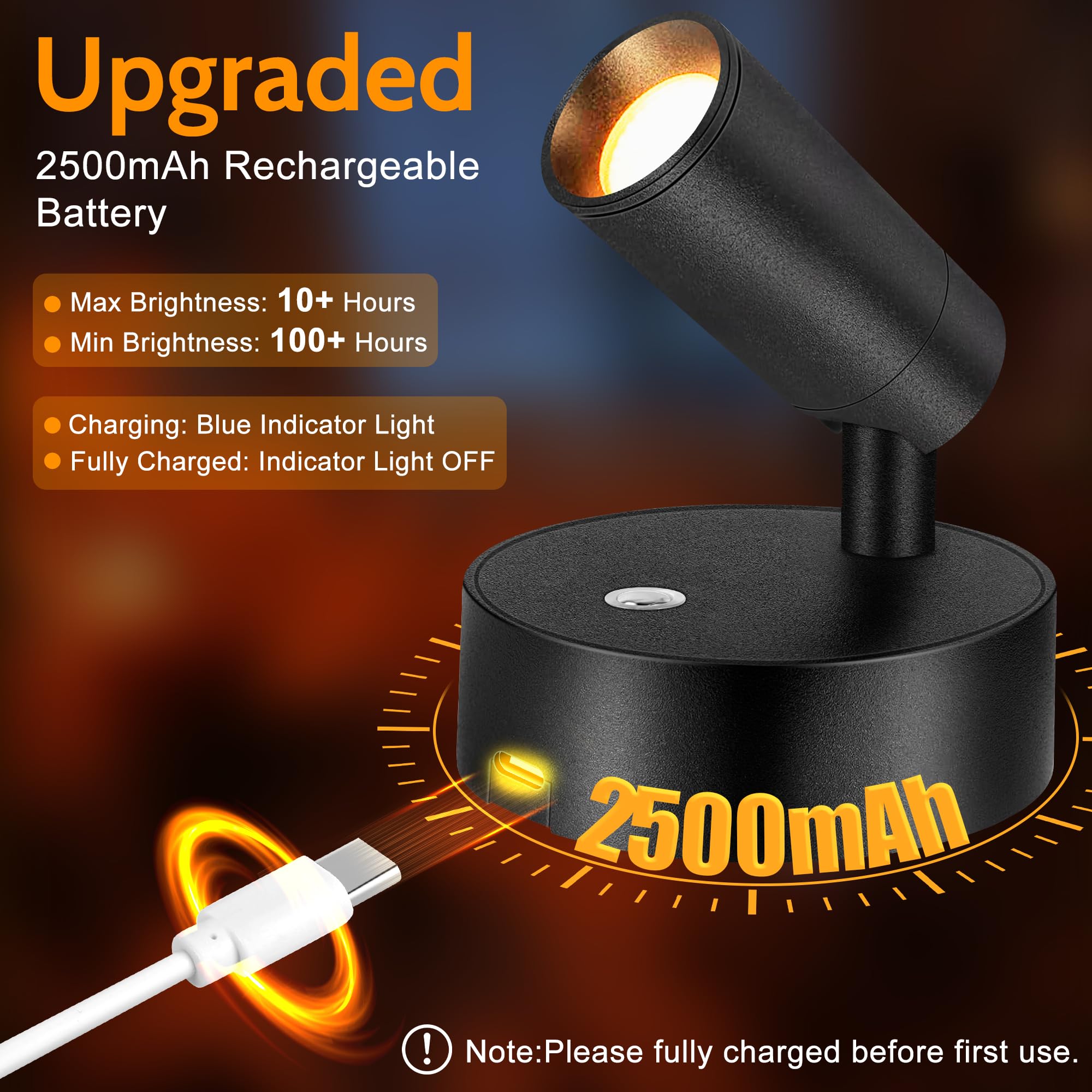 Maylit 2 Pack Rechargeable LED Spotlights - Wireless Battery Operated Indoor Accent Lights for Wall Art, Paintings, Dartboards, Picture Frames & Home Decor | Perfect for Gallery Lighting, Plant Uplighting & Tree Illumination