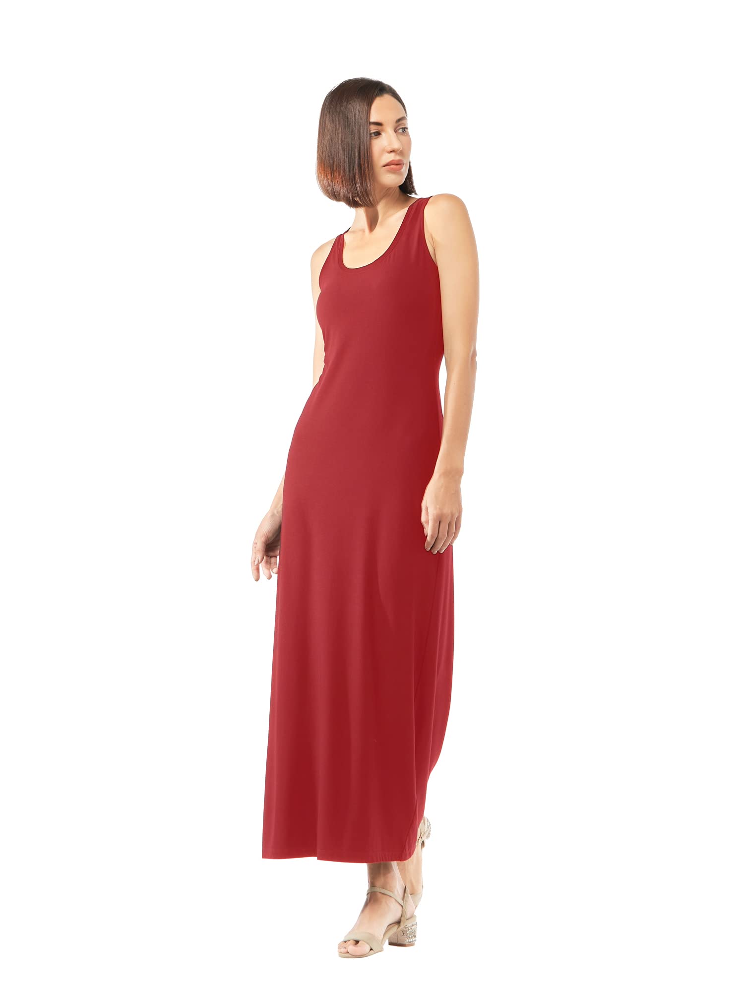 LACHIVEE Women's Long Loose Plain Maxi Dress - Scoop Neck Sleeveless Summer Sundress | Breathable Bamboo Fiber Casual Dress for Beach, Vacation & Everyday Wear
