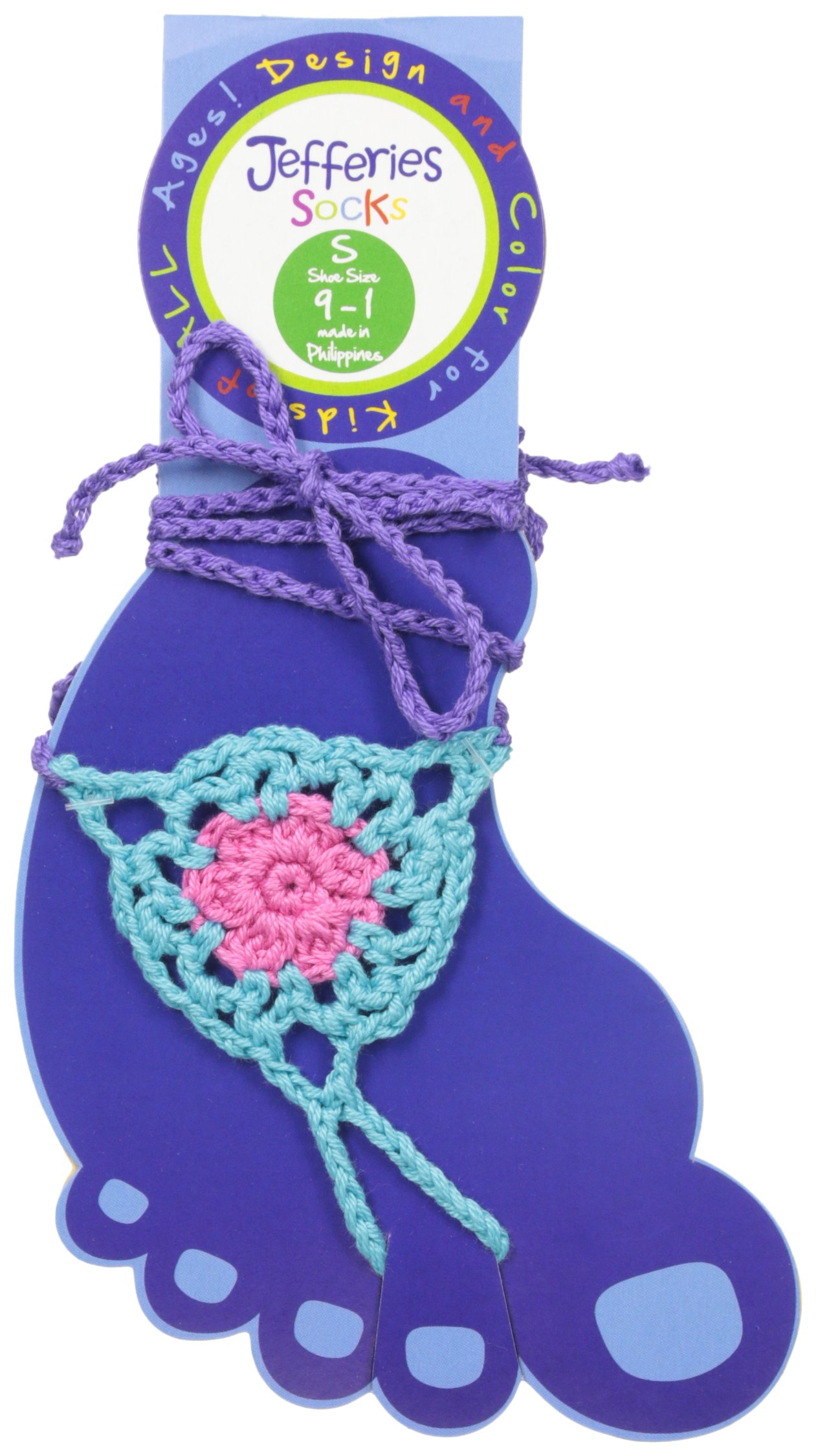 Jefferies Socks Big Girls' Colorful Crochet Barefoot Sandals - Comfortable Handmade Summer Beach Shoes for Toddler Girls Outdoor Play & Water Activities