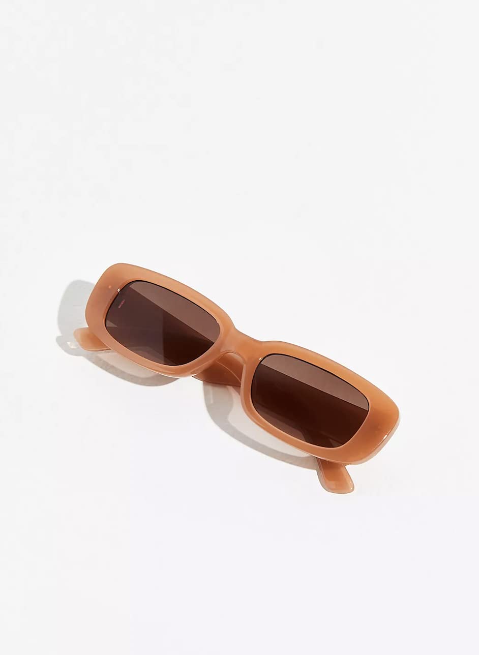 Trendy Y2K Retro Sunglasses for Women & Men - Brown Rectangle Fashion Shades, 90s Vintage Square Glasses | Perfect for Beach, Driving, and Street Style Outfits