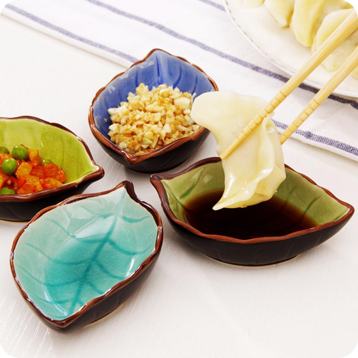 Ceramic Leaf-Shaped Appetizer Plates - Porcelain Sushi Saucers & Small Bowls for Dips, Sauce Dishes - Elegant Dinnerware for Parties, Weddings, and Japanese Cuisine
