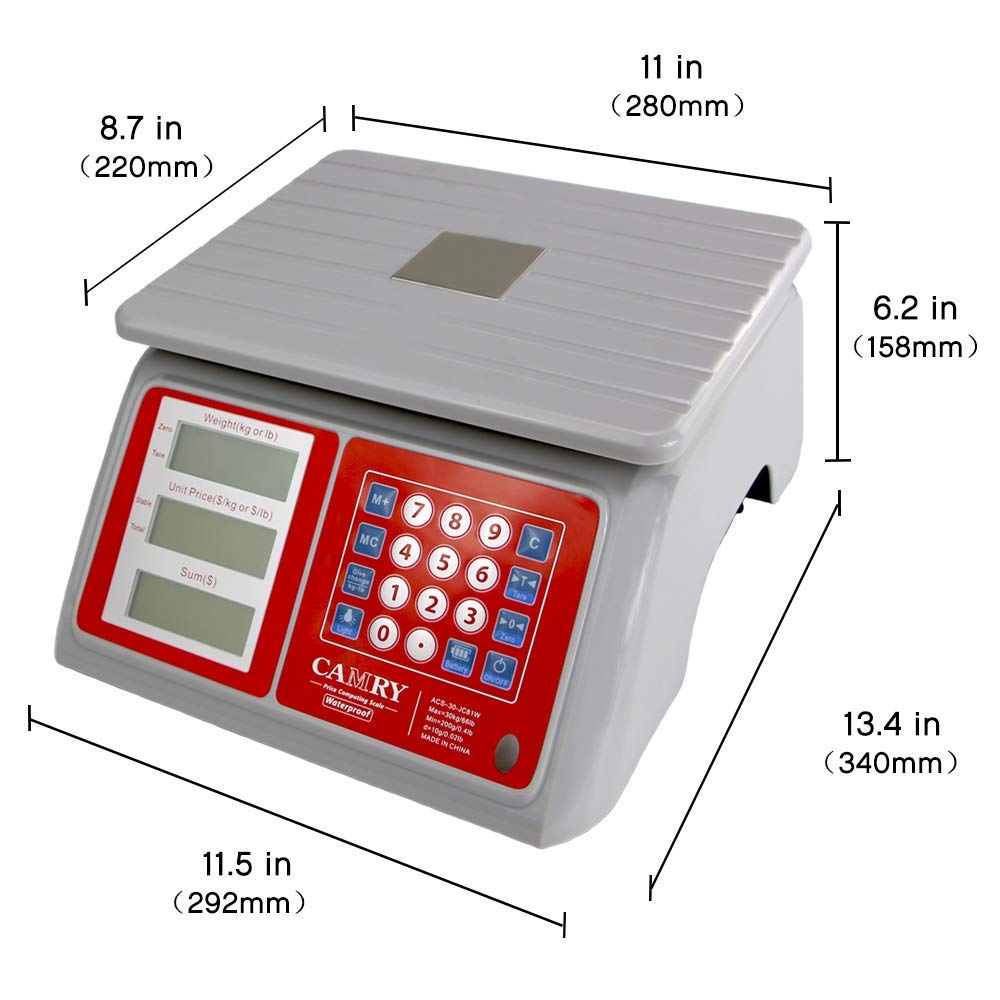 **30kg/66lb Digital Commercial Food Scale - Waterproof Electronic Price Computing Scale with Rechargeable Battery for Meat, Grocery & Kitchen Use**