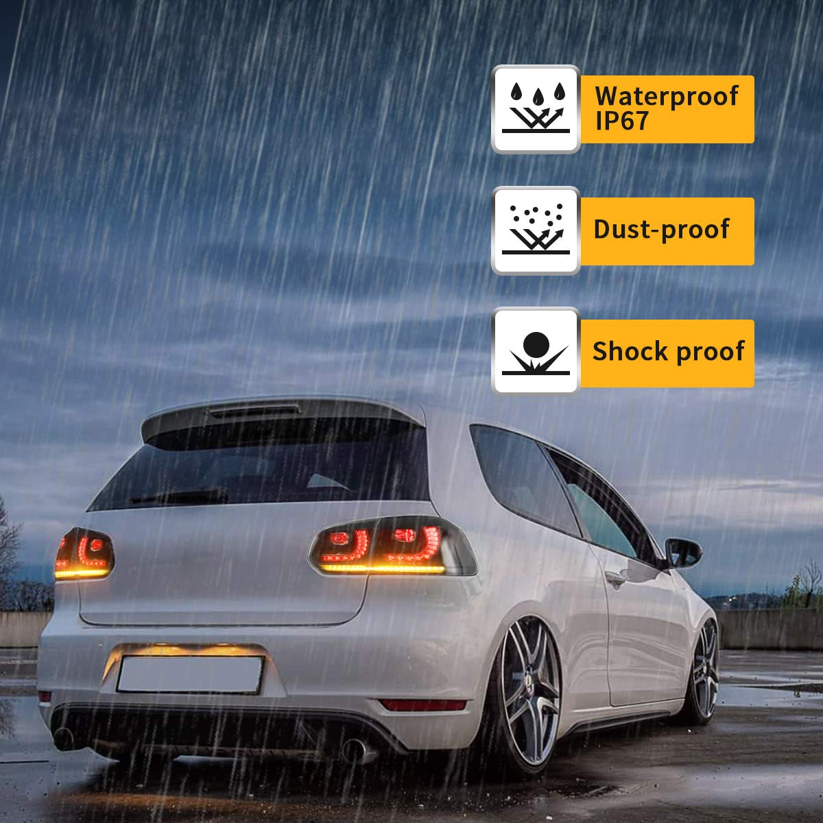 VLAND Full LED Tail Lights for VW Golf 6 MK6 (2010-2014) - Sequential Turn Signals, Brake Lights, DRL, Reverse & Fog Lights with Smoked Lens - Premium Rear Lamp Assembly for Enhanced Style & Safety - Perfect for Night Driving & Car Customization