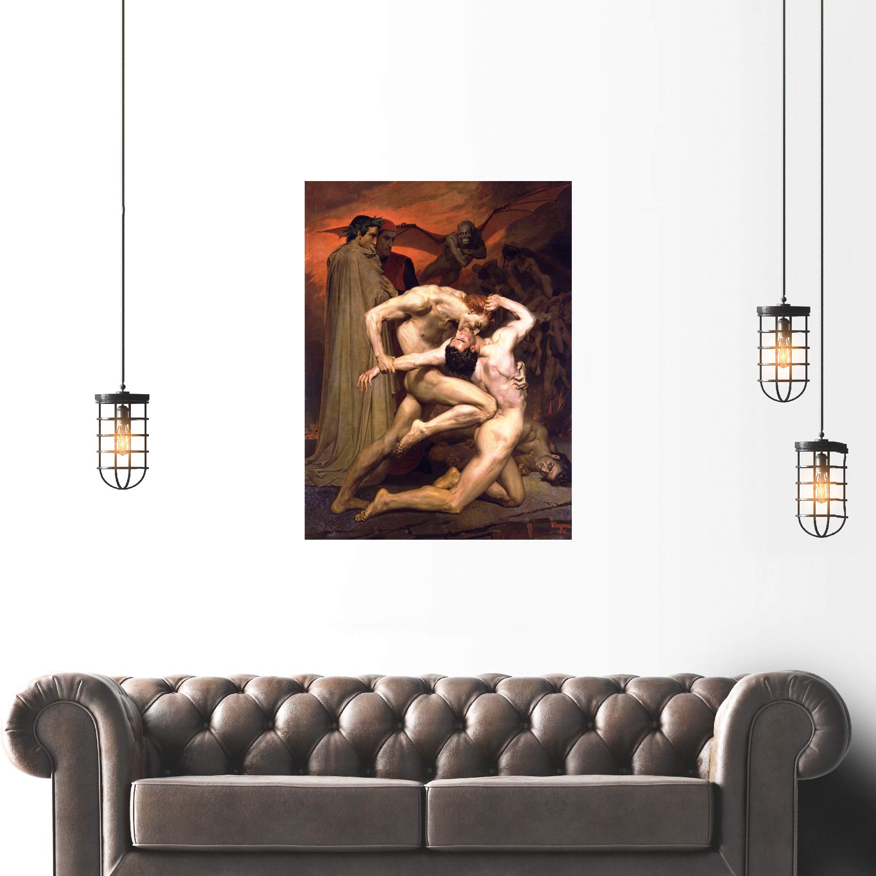 William Adolphe Bouguereau Dante and Virgil in Hell Art Print - 18x24 Inch Large Wall Decor Poster - Classic Oil Painting Reproduction for Living Room, Bedroom & Office Decor