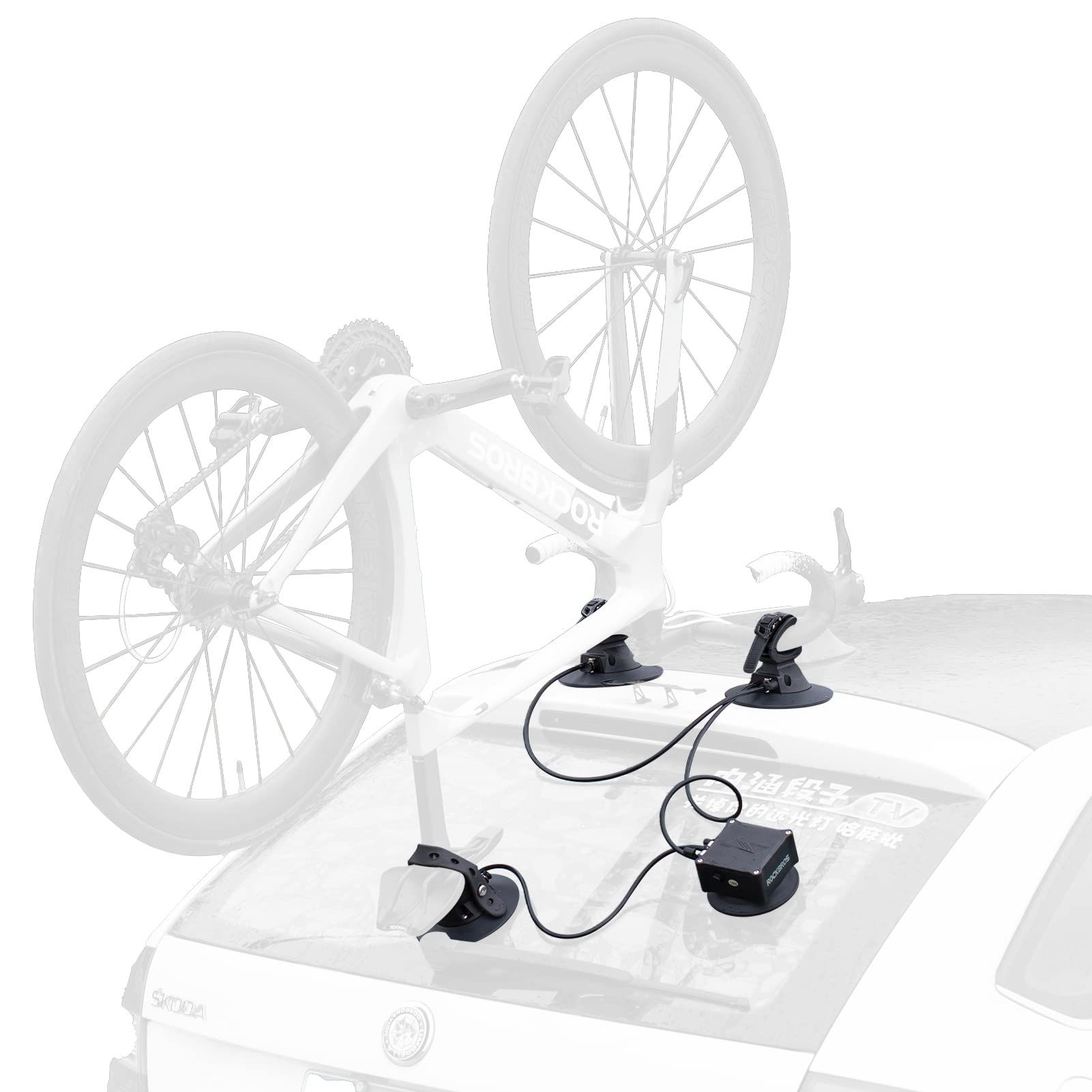 ROCKBROS Car Roof Bike Rack - Electric Suction Cup Mount for Single Bicycle (No Hitch Required, Paint Protection) - Perfect for Road Bikes, Mountain Bikes & Commuting