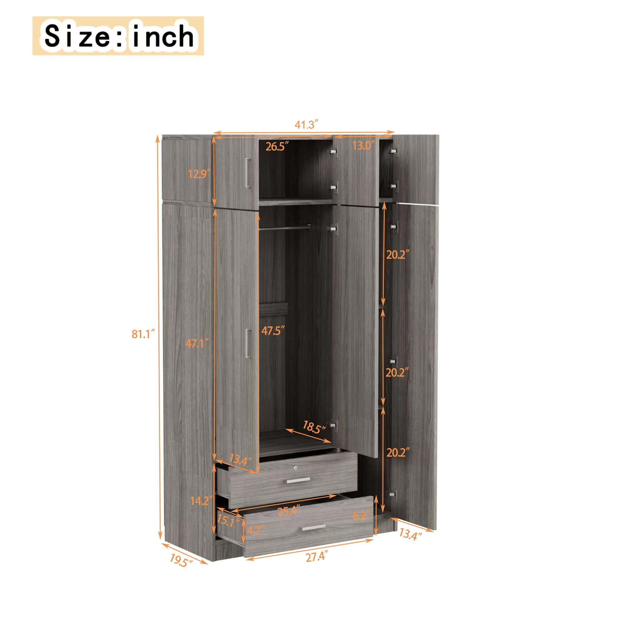 Modern 3-Door Wardrobe with Drawers & Shelves - Freestanding Closet Organizer for Bedroom & Home Storage (Grey)