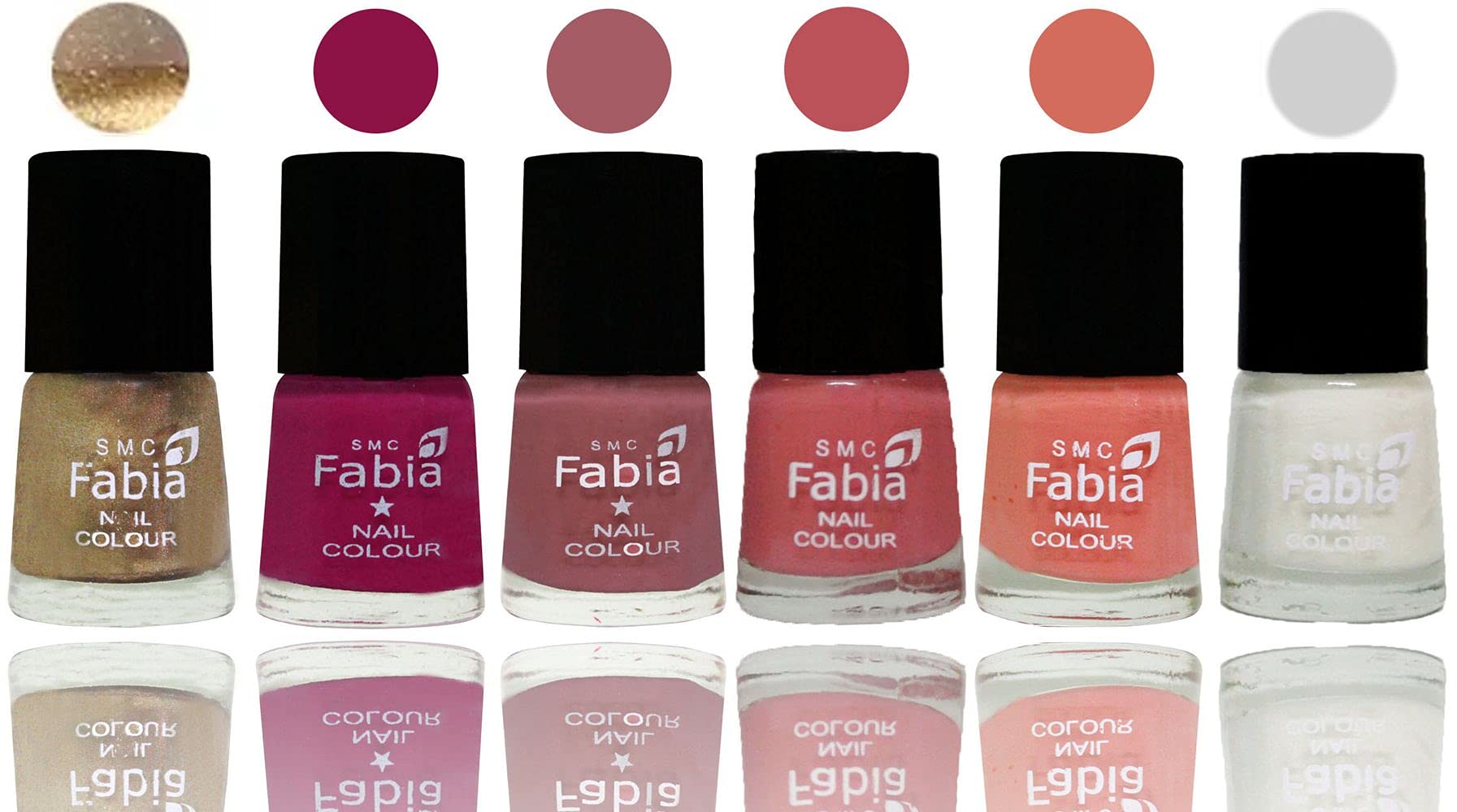 SMC Fabia Shine Bright Glossy Nail Polish Set of 6 Vibrant Colors (02749) - Perfect for Manicures, Pedicures, and Nail Art Designs