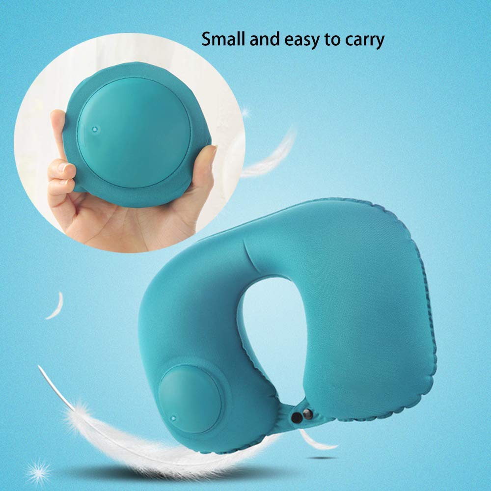 **Portable Inflatable Travel Pillow - Neck & Back Support for Airplane, Office & Car - Manual Press Automatic Inflatable Design - Pack of 1 (Great for Long Flights, Work Breaks & Road Trips)**