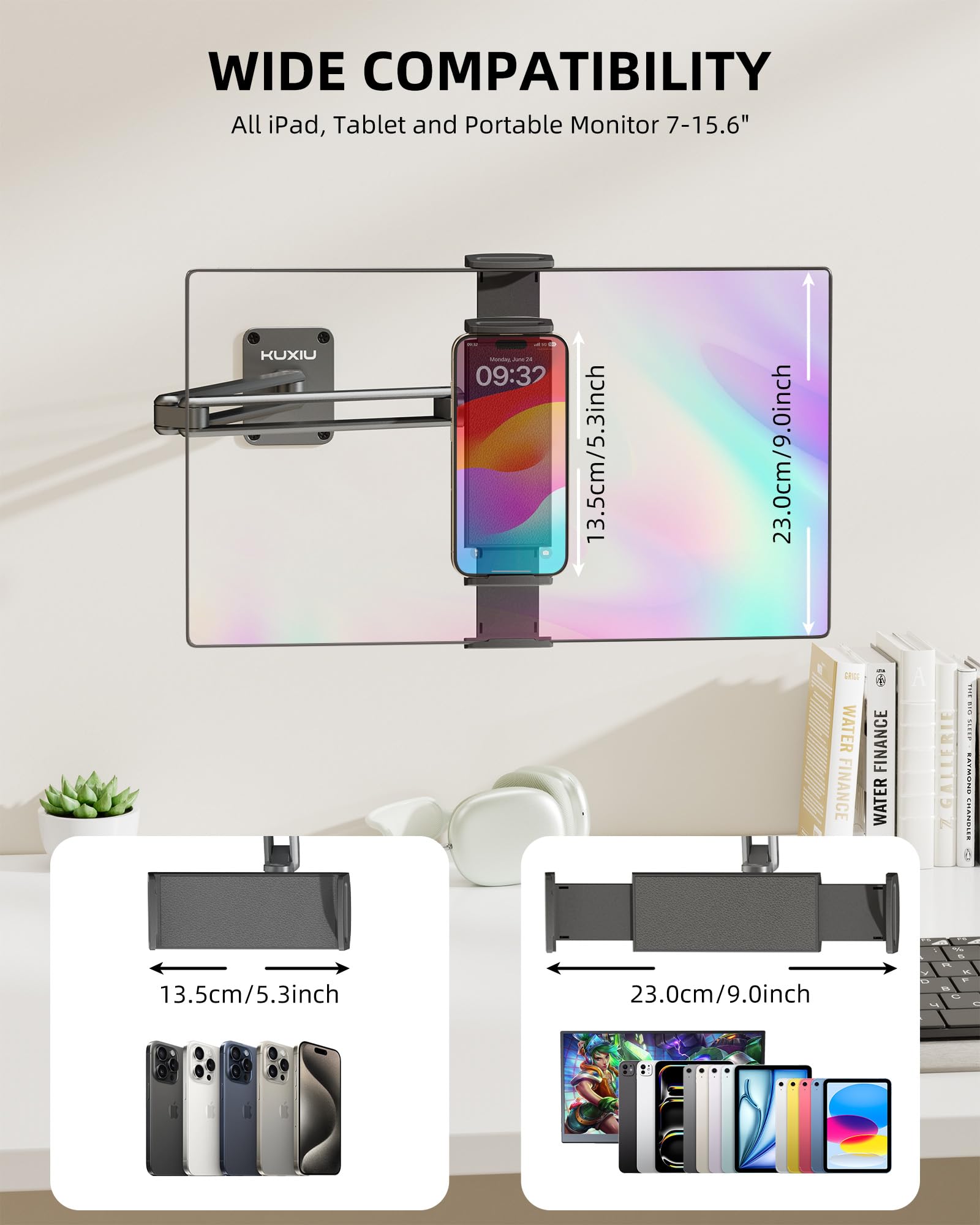 Premium Aluminum Alloy Wall Mount Tablet Holder - 360° Adjustable Foldable Stand for iPad Pro/Air 13/11