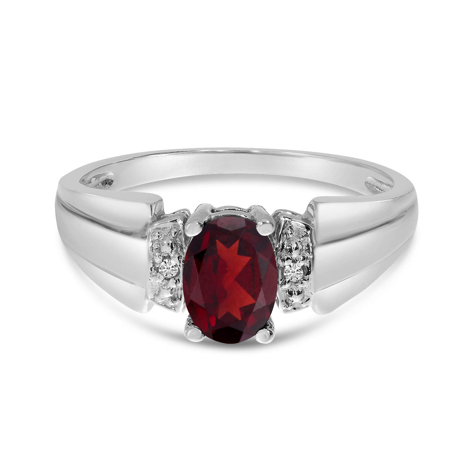 10K White Gold Oval Garnet and Diamond Ring for Women - Elegant Birthstone Jewelry Gift for Anniversary, Engagement, or Special Occasion