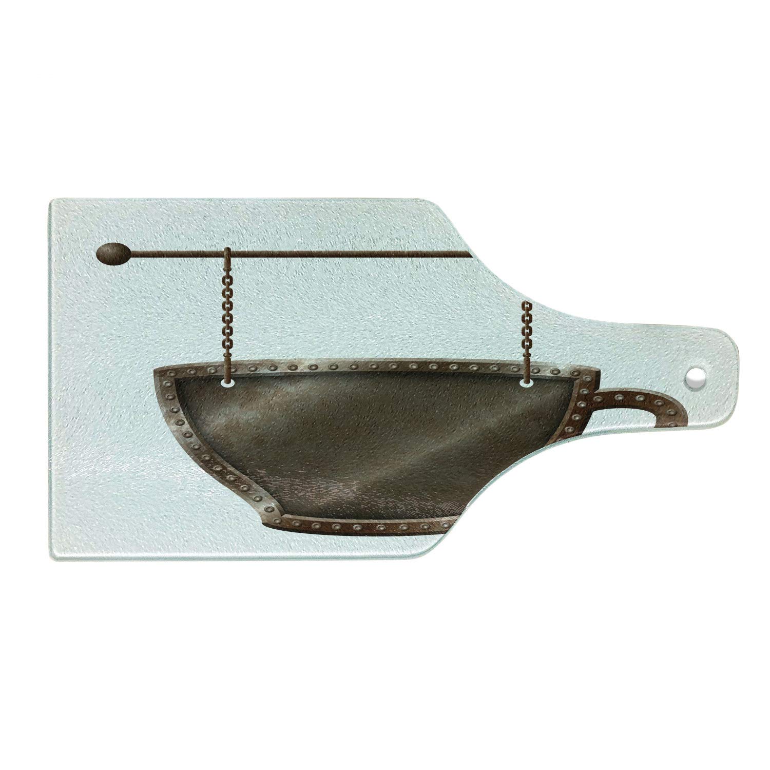 Ambesonne Vintage Coffee Cutting Board - Rustic Mug Design on Chains, Tempered Glass Serving Board for Kitchen & Bar, Wine Bottle Shape in Umber White - Perfect for Coffee Lovers & Home Decor
