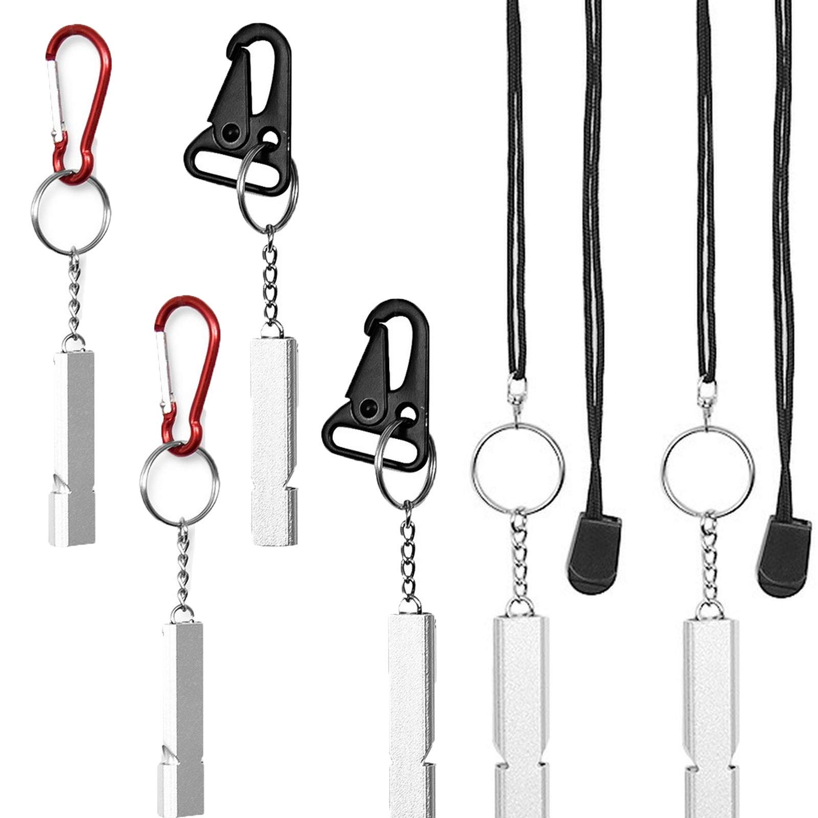6pcs Survival Whistles with Carabiners for Camping, Hiking & Rescue