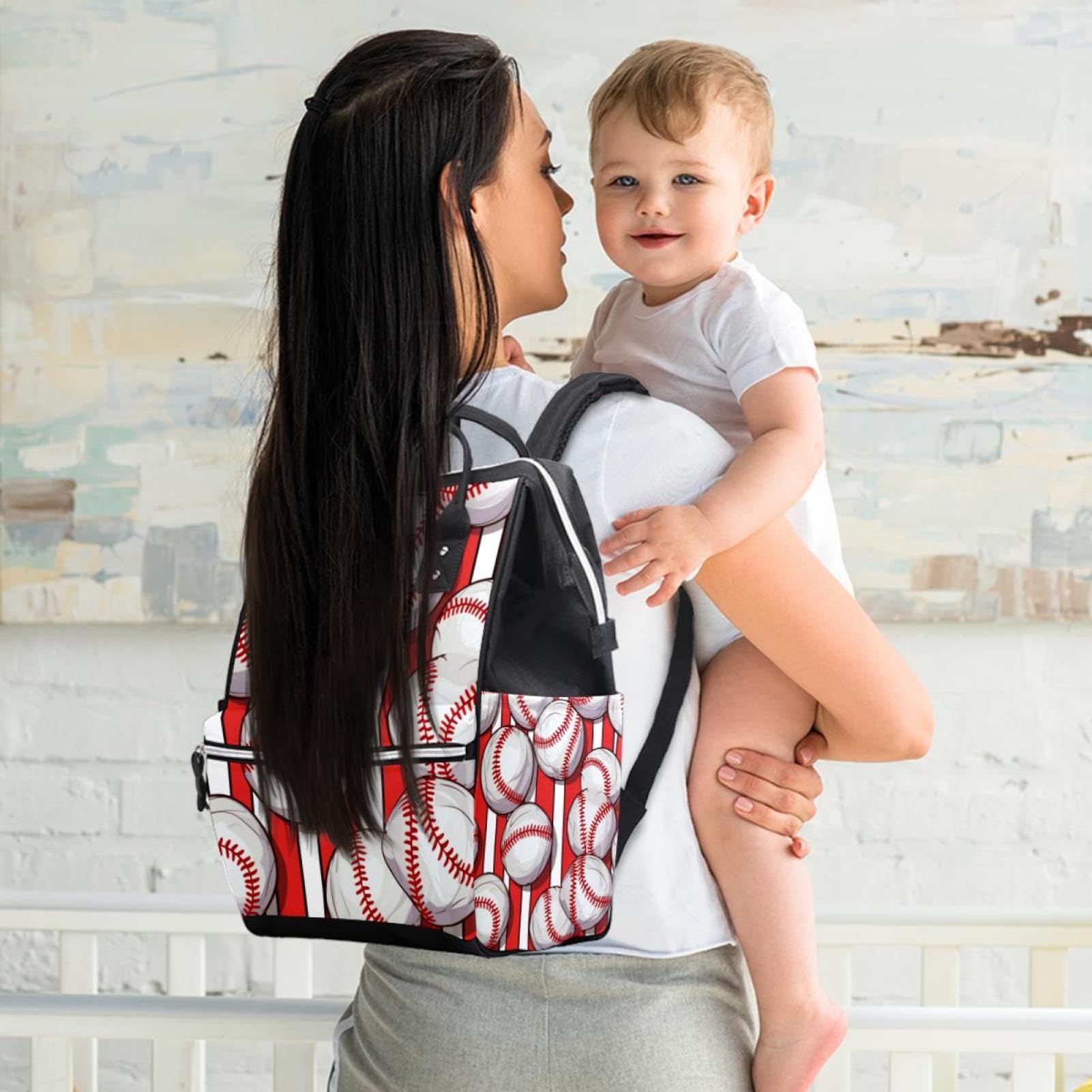Stylish Travel Backpack for Women & Men - Baseball Red Stripes Design, Durable Carry-On Backpack for Commuting, School & Outdoor Adventures