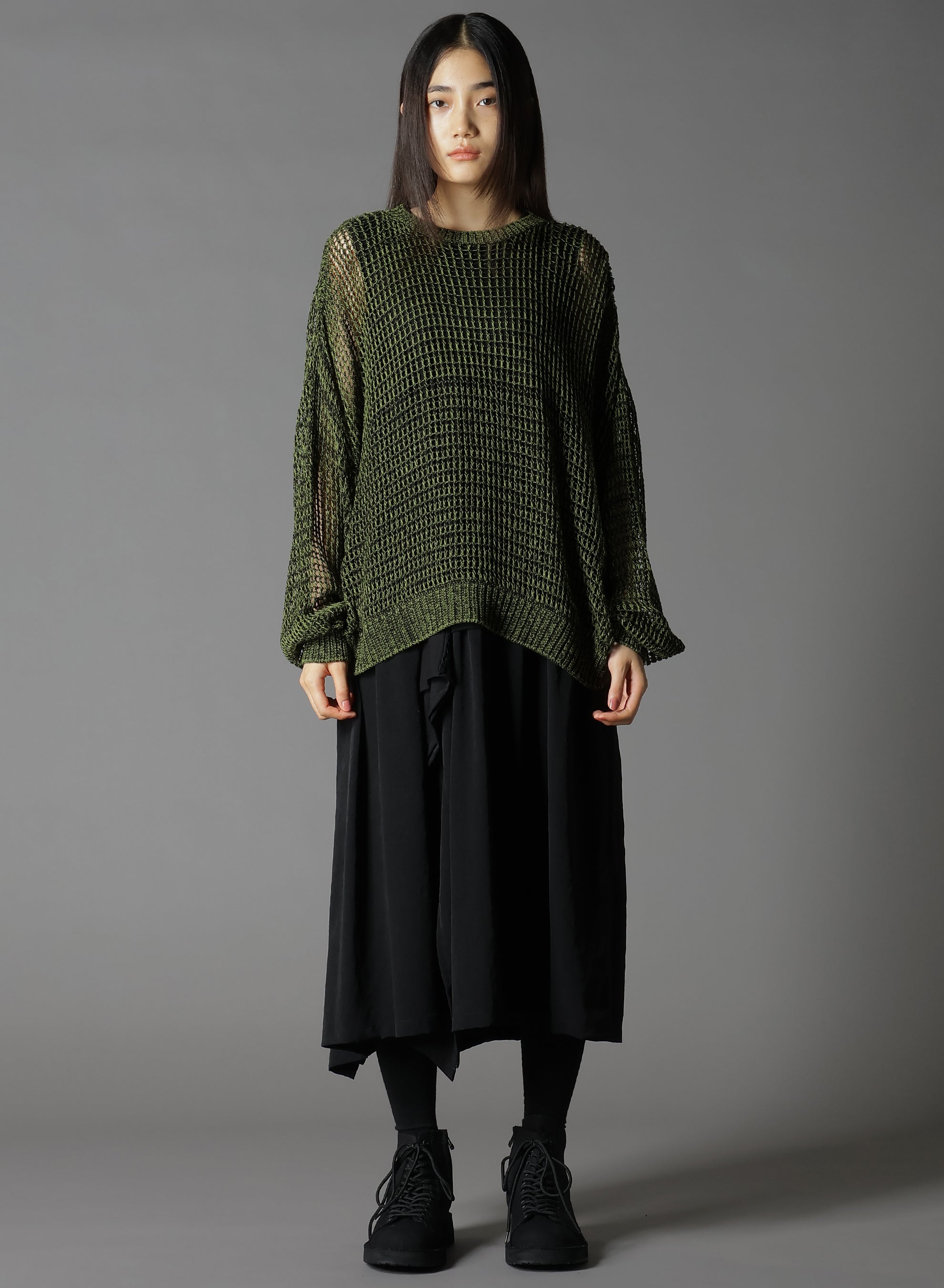 **CODE YARN MESH CREW NECK KNIT SWEATER - Women's Casual Pullover Top for Fall & Winter - Perfect for Layering, Office Wear, and Weekend Outfits**