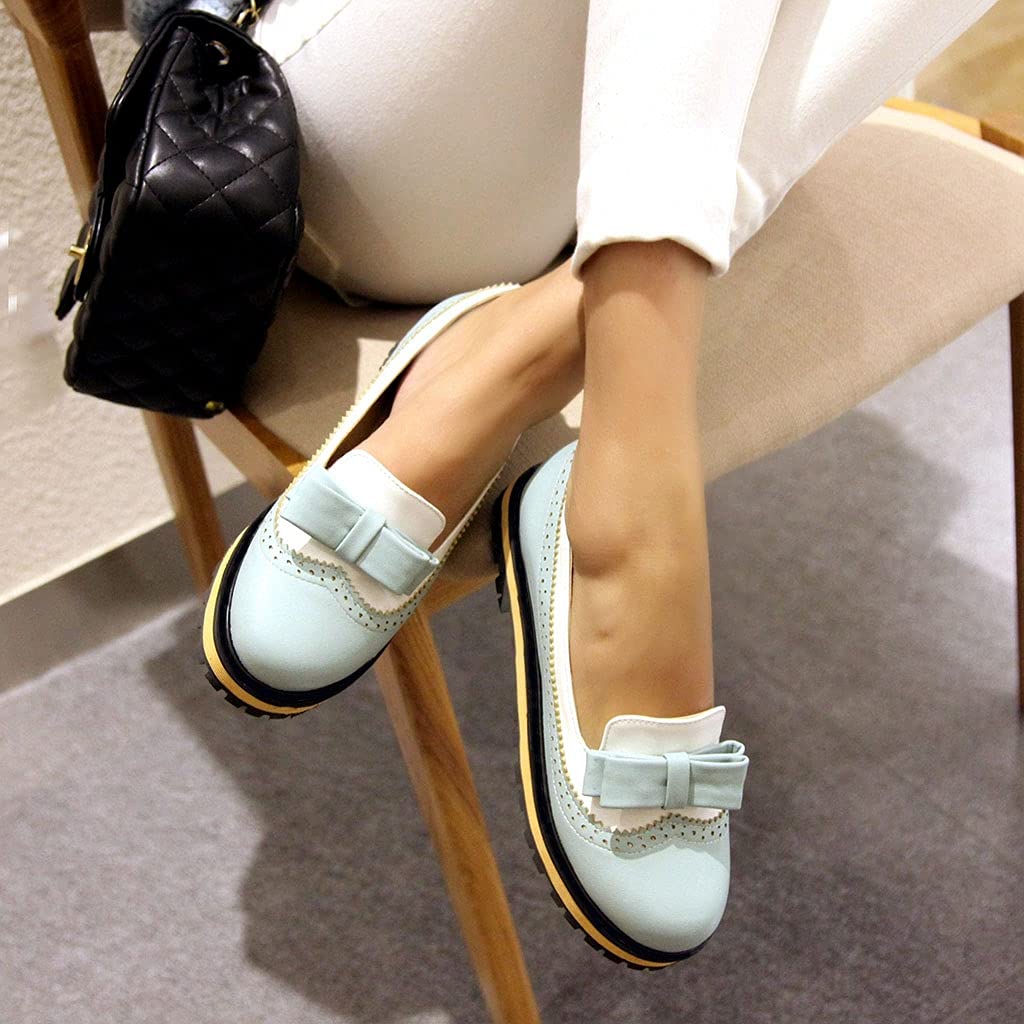 MIOKE Women's Classic Bowtie Slip-On Loafers - Round Toe Leather Ballet Flats with Pearl Accents for Comfort & Style | Perfect for Office, Wedding & Casual Outfits