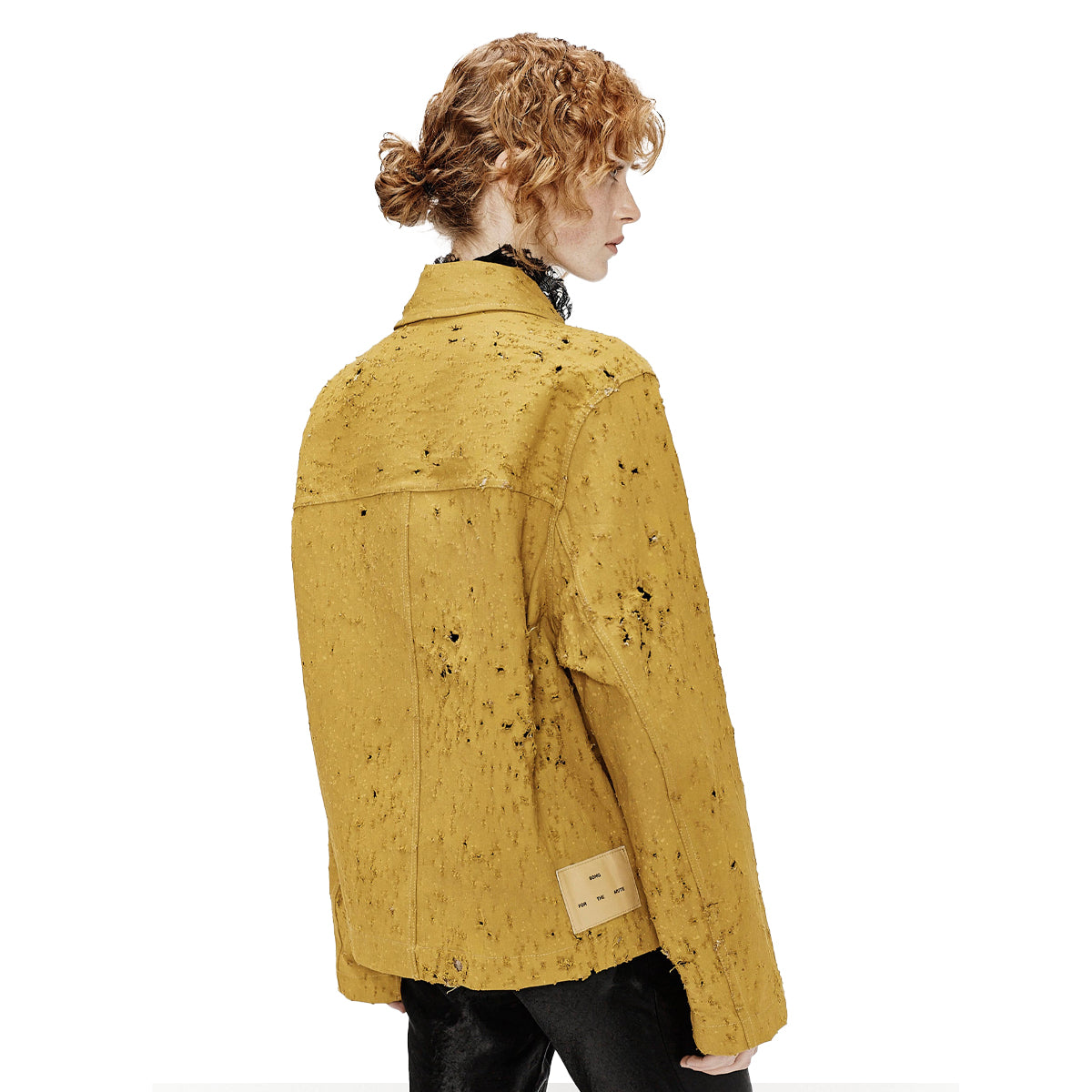 Stylish Bullet Hole Denim Jacket in Mustard Yellow - Trendy Distressed Vintage Look for Men & Women | Perfect for Streetwear, Concerts, and Urban Fashion Outfits