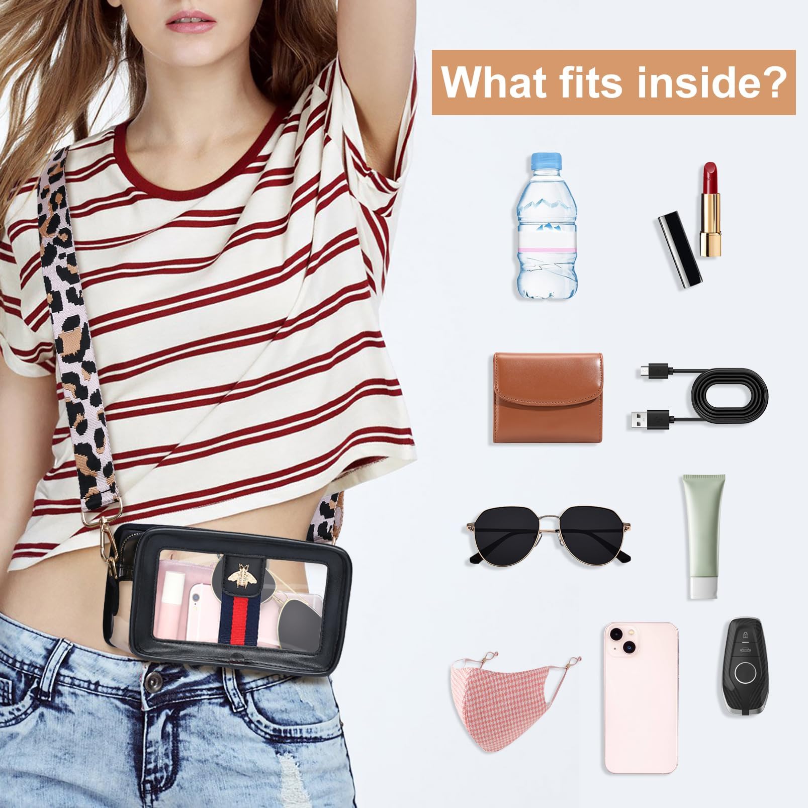 Clear Crossbody Purse for Women - Stadium Approved Transparent Bag for Concerts, Festivals & Sporting Events - Perfect for Security Checks & Hands-Free Convenience