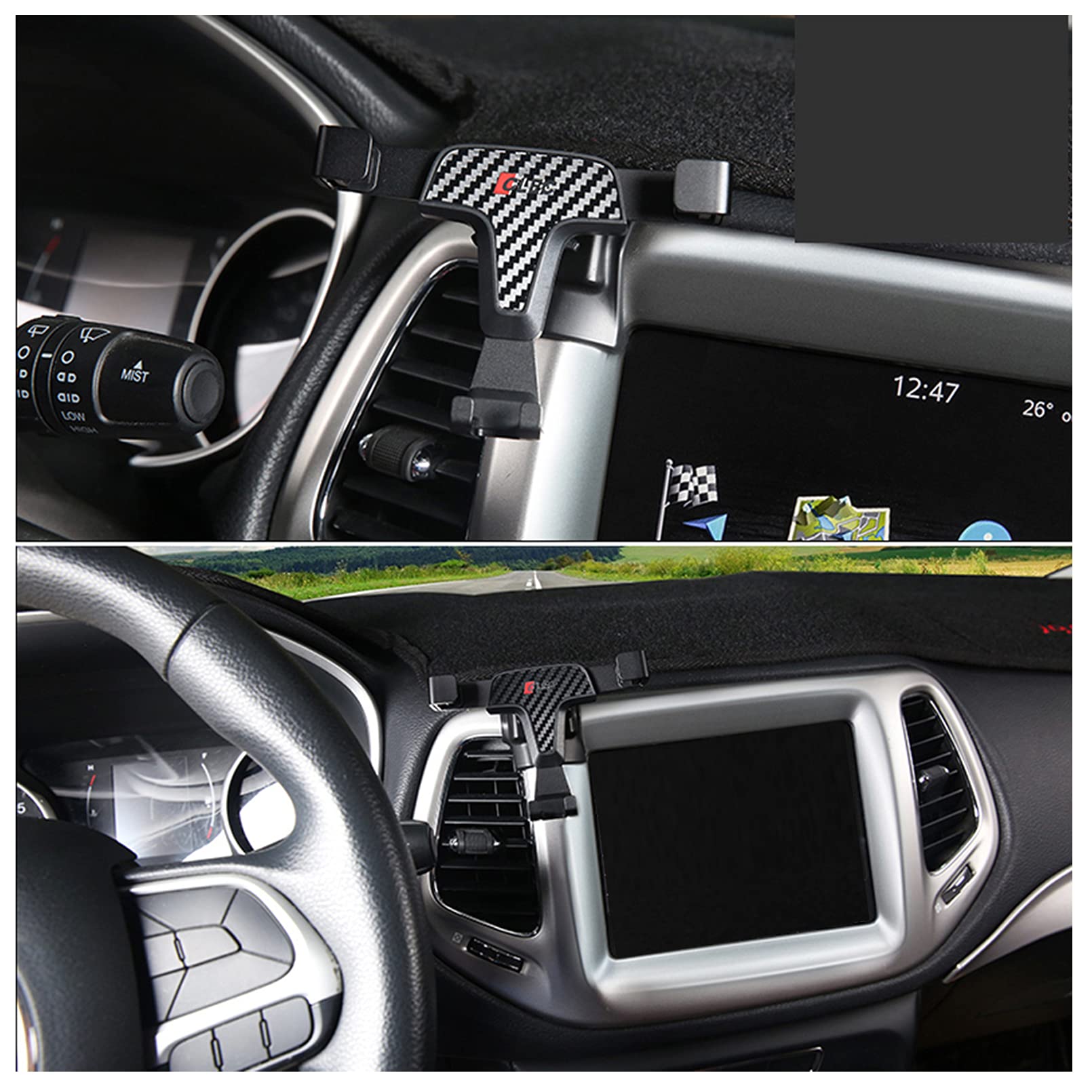 iTrims Universal Car Phone Holder Mount for Jeep Compass 2017-2021 - Adjustable Dashboard Phone Stand Cradle Compatible with iPhone, Samsung & Most Smartphones (Carbon Fiber) - Perfect for GPS Navigation & Hands-Free Driving