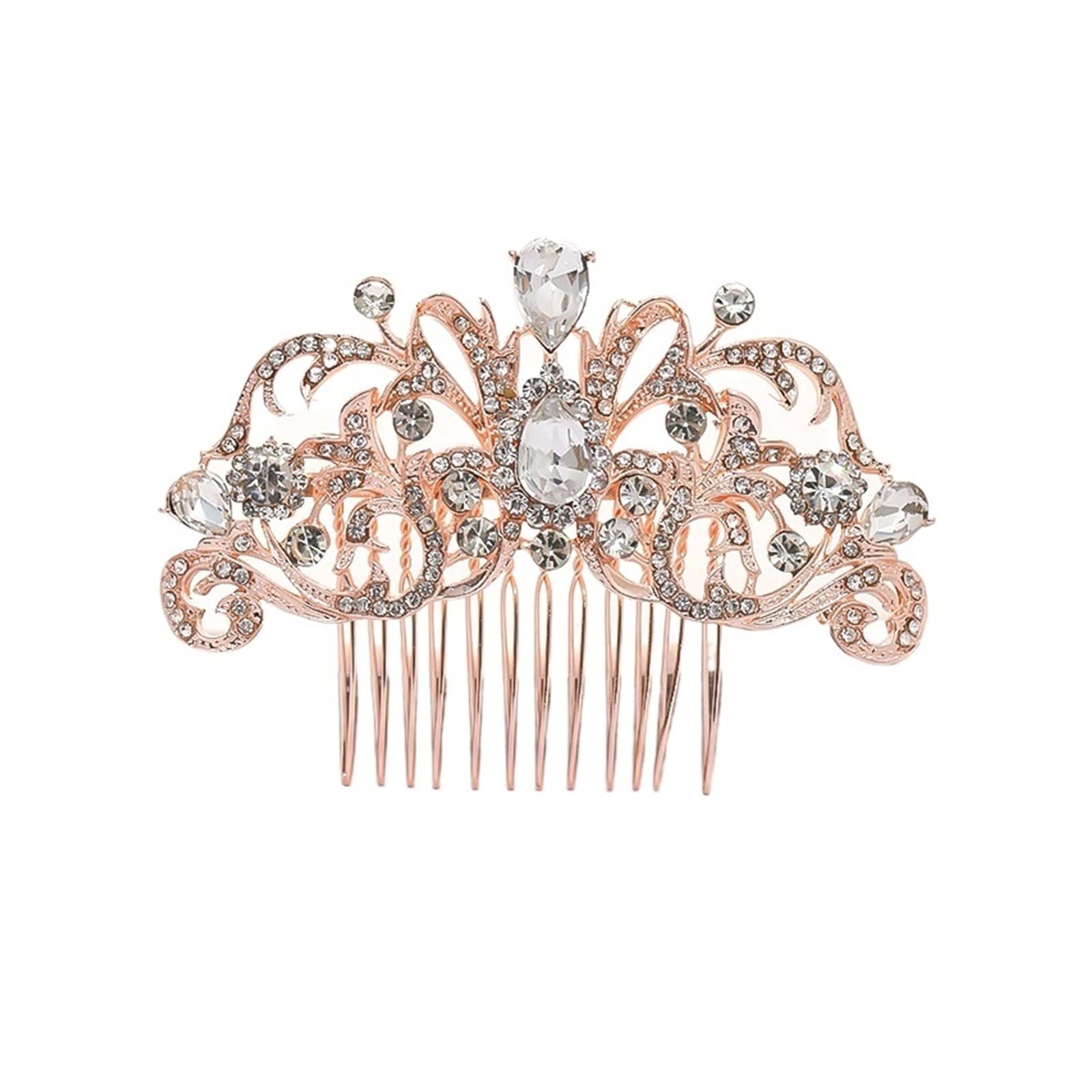 BREFER RHAIYAN Rhinestone Hair Clips for Women - Rose Gold Crystal Bridal Hair Accessories, Wedding Hair Jewelry & Hair Comb - Perfect for Brides, Prom, Parties & Special Occasions