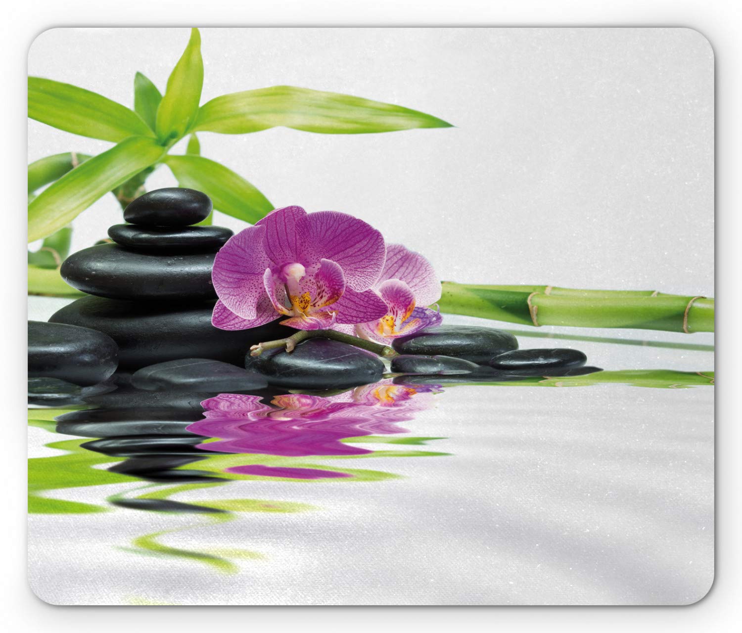 Ambesonne Floral Boho Mouse Pad - Non-Slip Rubber Mousepad with Orchid Flower & Asian Tree Print, Standard Size Rectangle Computer Accessory in Purple & Black - Perfect for Office, Gaming & Home Workspace