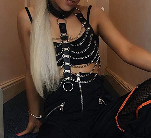 Holographic Rave Body Harness with Cage Bra, Choker & Chain Belts - Festival Costume for Women | EDM Party, Music Festival, Clubwear & Roleplay Outfit