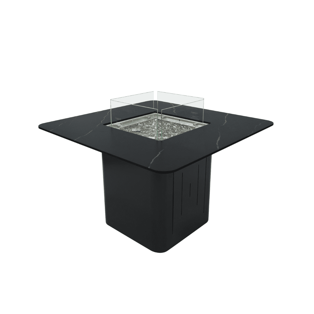 Brugge Marble Porcelain Outdoor Dining Table with Fire Pit - Weatherproof Patio Furniture for Backyard, Garden, Poolside Dining & Entertaining