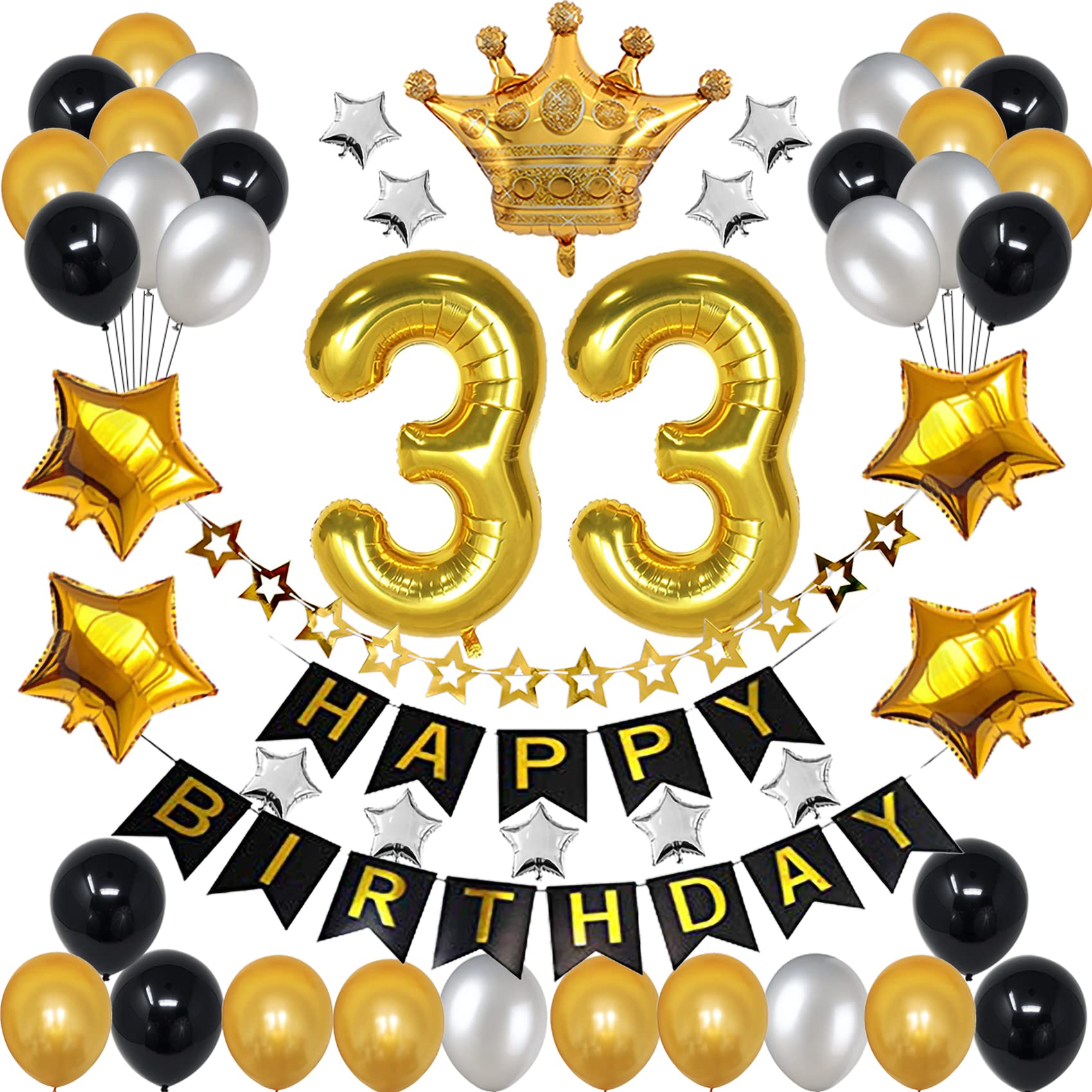 33rd Birthday Party Decorations for Men & Women - Black & Gold 33 Balloon Set with Number Balloon & Banner | Perfect for 33 Year Old Birthday Celebrations, Adult Milestone Parties & Anniversary Decor