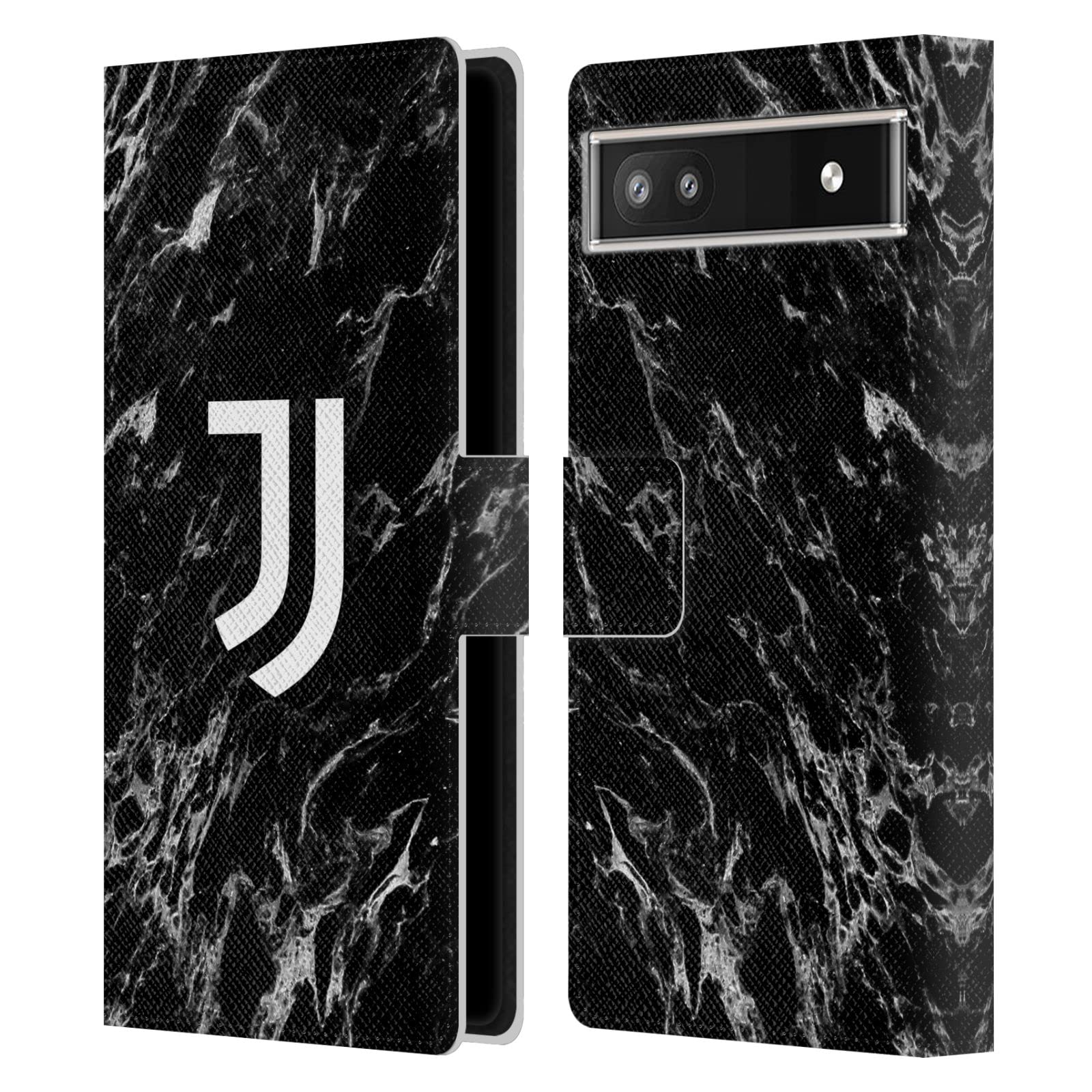 Official Juventus FC Black Marble Leather Book Wallet Case for Google Pixel 6a | Head Case Designs | Perfect for Travel, Work & Daily Use