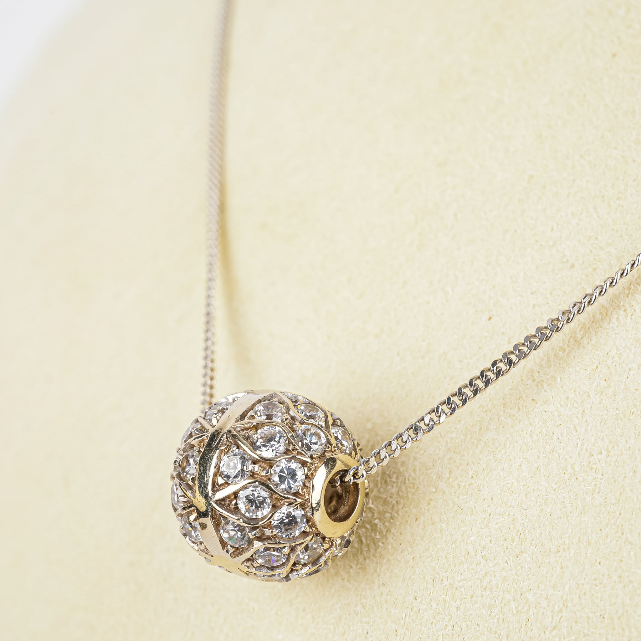 18K Rhodium Plated Yellow Gold Cubic Zirconia Sliding Ball Pendant Necklace for Women - Elegant Layering Jewelry Gift for Birthday, Anniversary & Valentine's Day