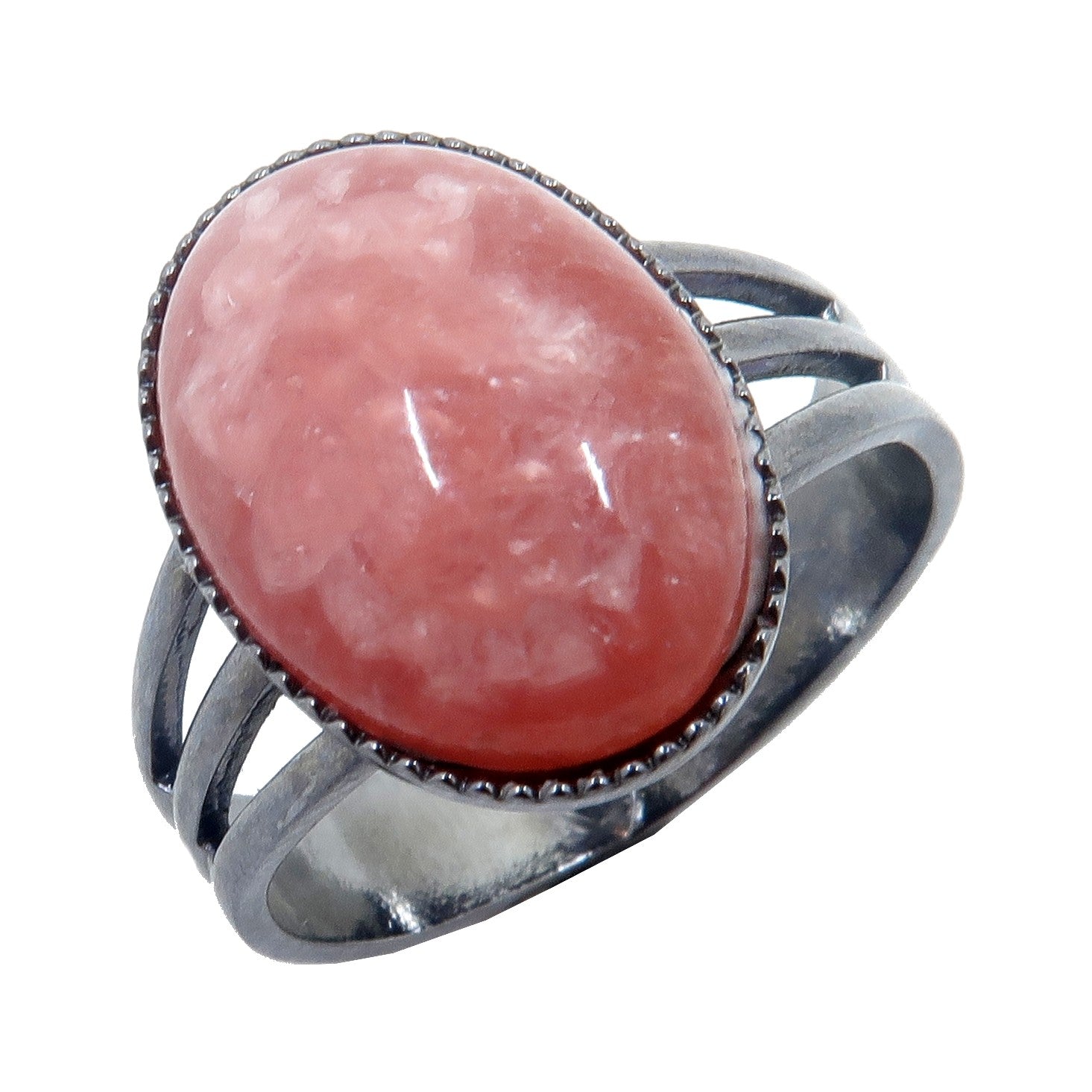Rhodochrosite Ring for Women - Adjustable Gunmetal Band, Elegant Gemstone Jewelry for Everyday Wear & Special Occasions