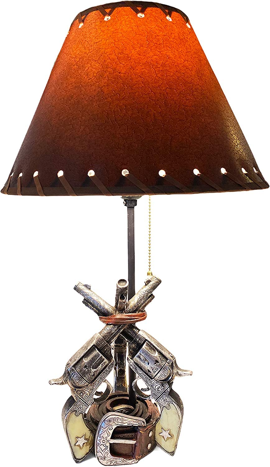 Western Cowboy Three Six Shooter Belt Table Lamp - Rustic End Table & Nightstand Light for Living Room, Bedroom, or Office Decor - Perfect for Western-Themed Spaces, Ranch Homes, and Cowboy Enthusiasts