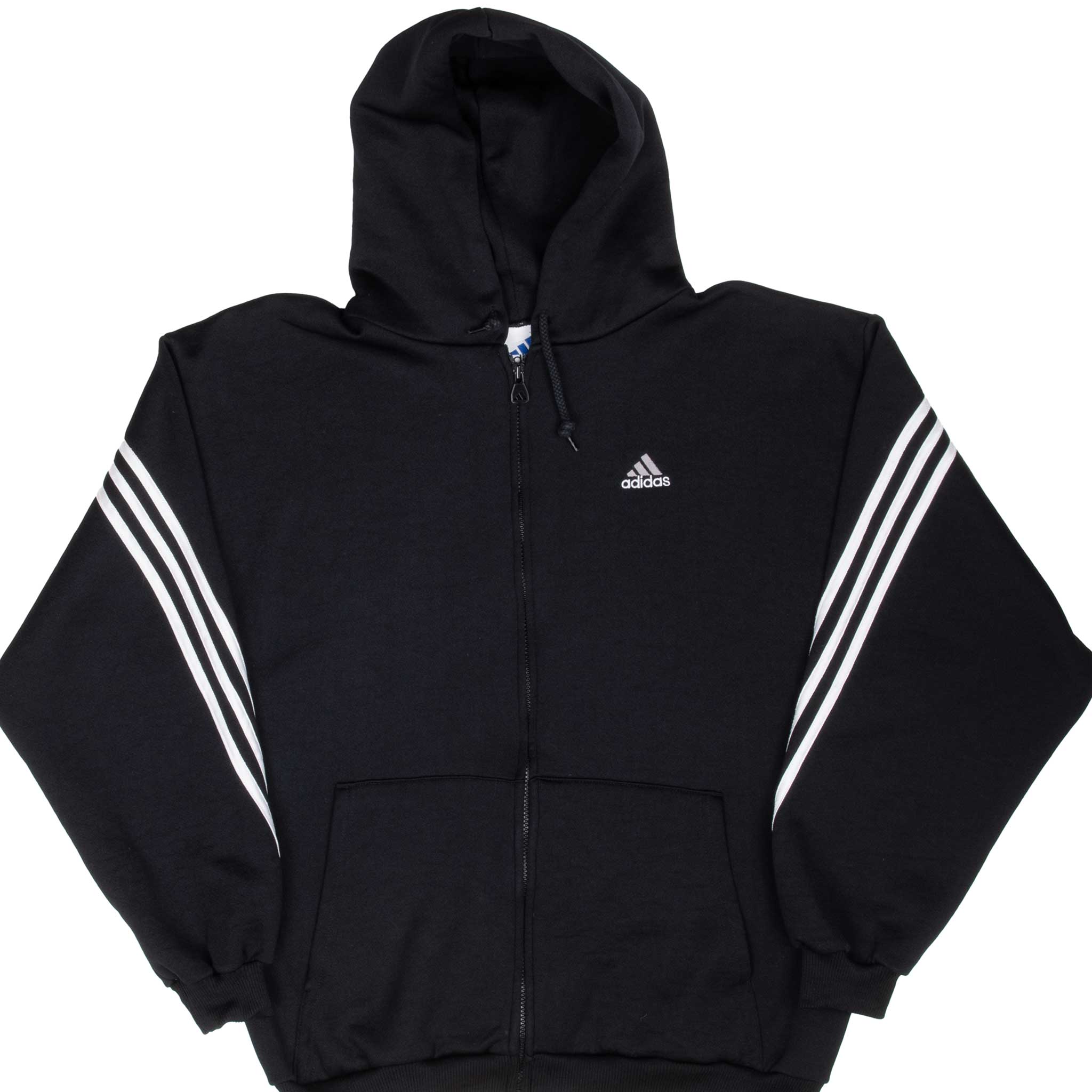 Vintage Adidas Black Hooded Track Jacket 1990s Small Made in USA - Retro Streetwear for Men & Women - Perfect for Casual Outfits, Gym Wear & 90s Fashion Style