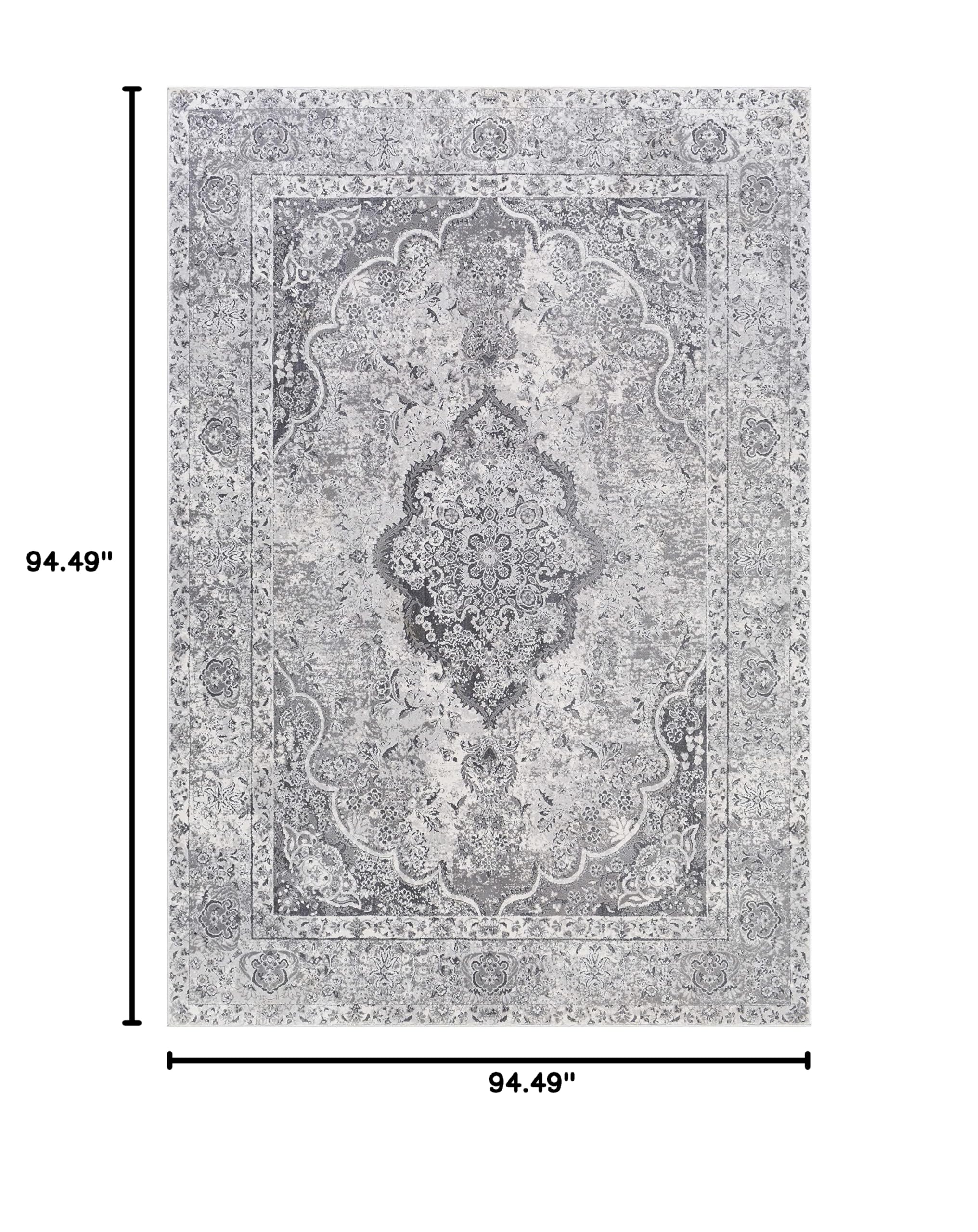 Hauteloom Bursledon Traditional Round Area Rug - Gray, Charcoal, Off White - 7'10