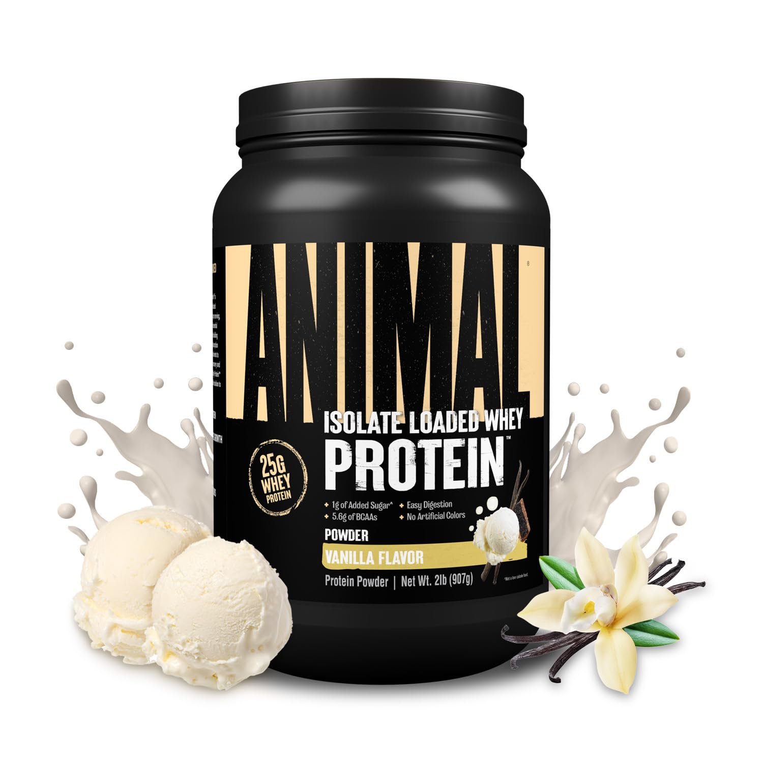 Animal Whey Isolate Protein Powder - 25g Protein for Pre & Post Workout Muscle Building & Recovery with Digestive Enzymes - Low Sugar, Great Vanilla Flavor - 2 lbs for Men & Women - Perfect for Gym, Home Workouts & Active Lifestyle